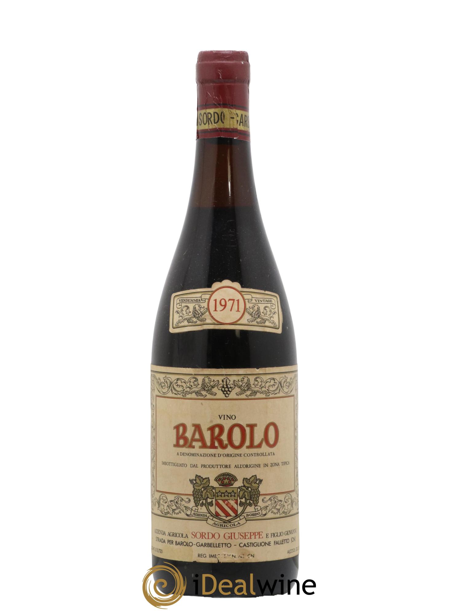 Barolo Giuseppe Sordo 1971 - Lot de 1 bouteille - 0