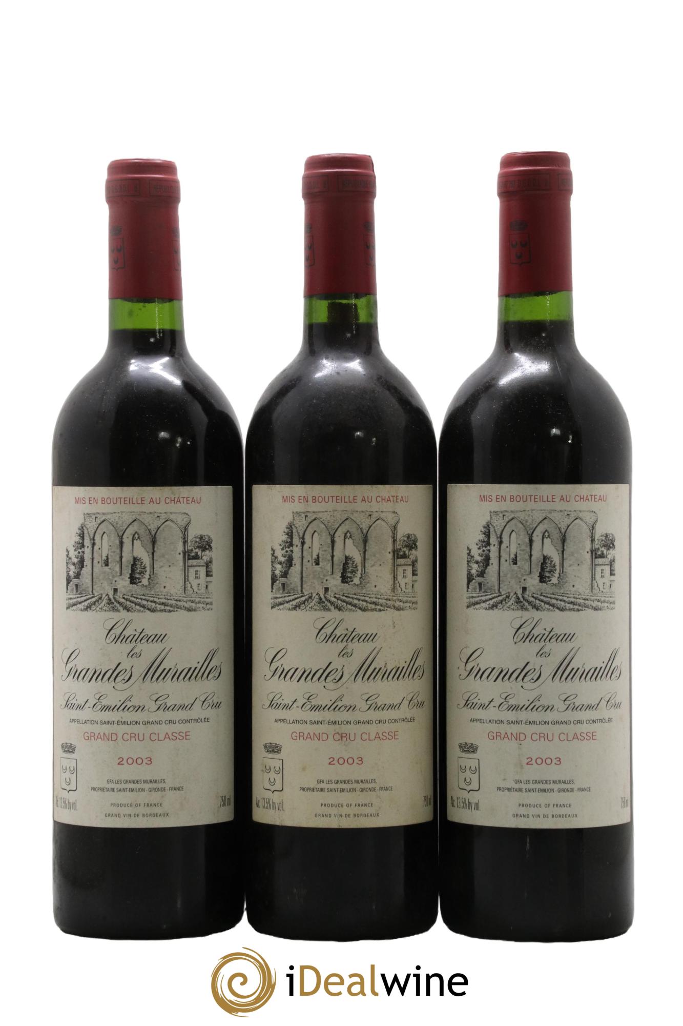 Château les Grandes Murailles Grand Cru Classé 2003 - Lot de 3 bouteilles - 0