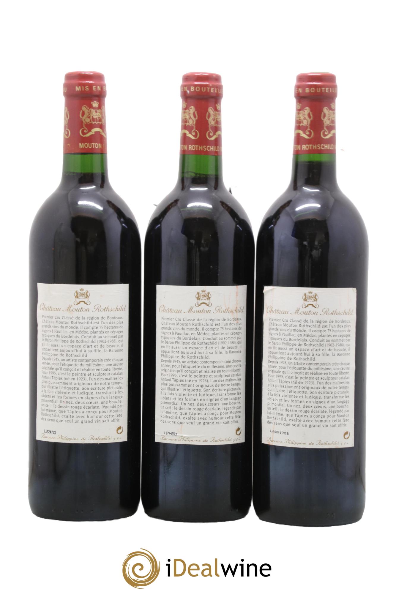 Château Mouton Rothschild 1er Grand Cru Classé 1995 - Lotto di 3 bottiglie - 1