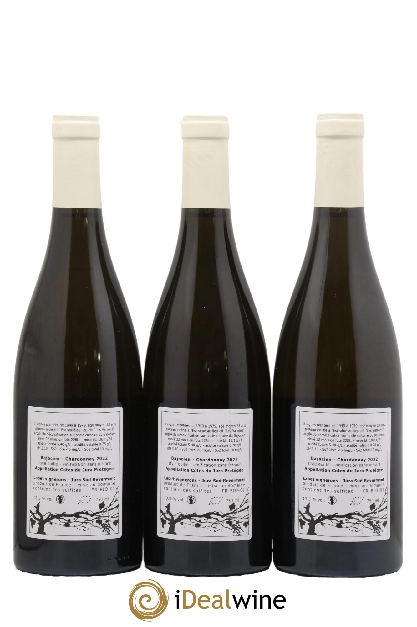 Côtes du Jura Chardonnay Bajocien Romain - Julien - Charline Labet 2022 - Lot de 3 bouteilles - 1