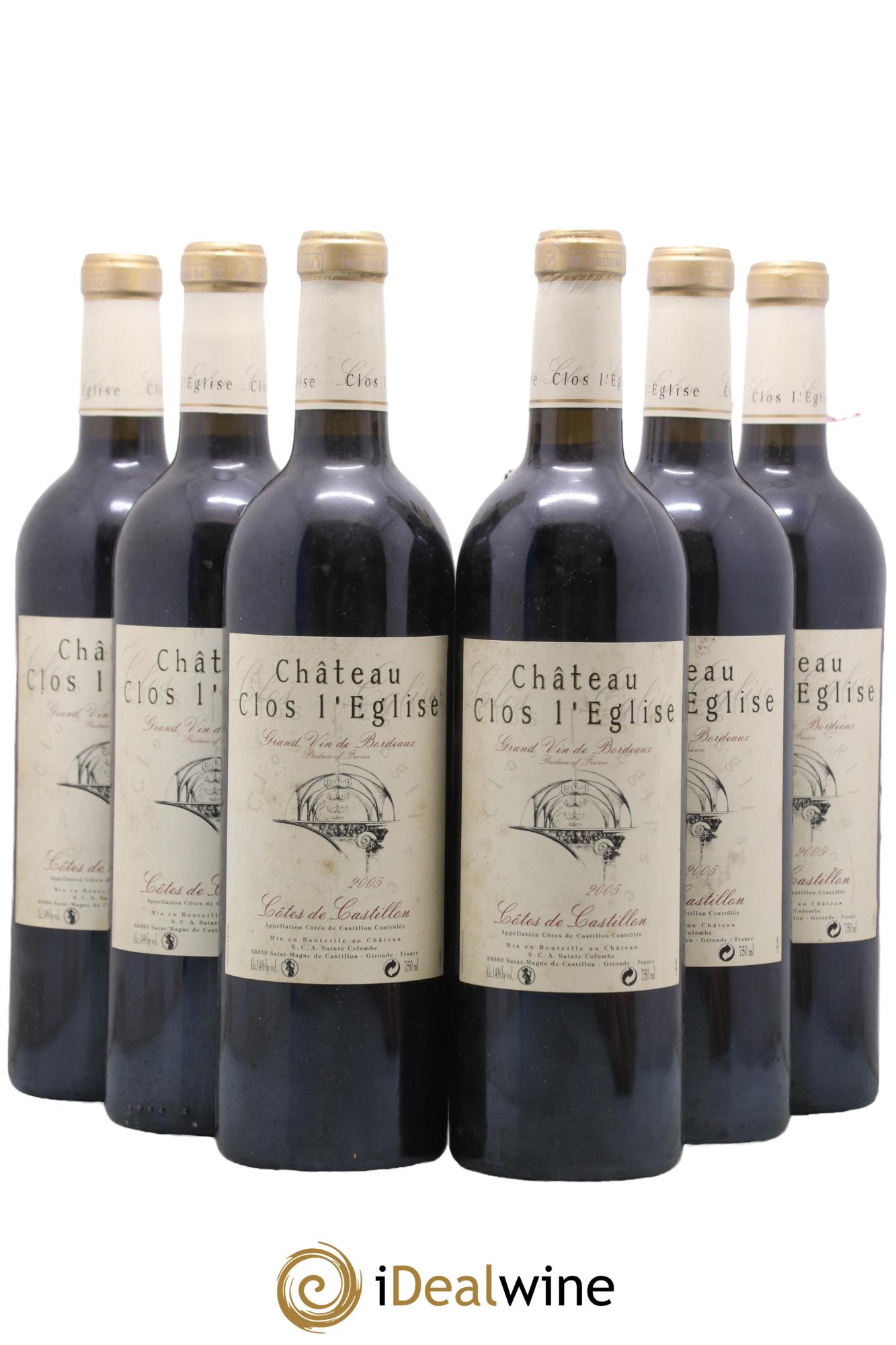 Castillon-Côtes-de-Bordeaux (Côtes-de-Castillon) Château Clos L'Eglise 2005 - Lot de 6 bouteilles - 0