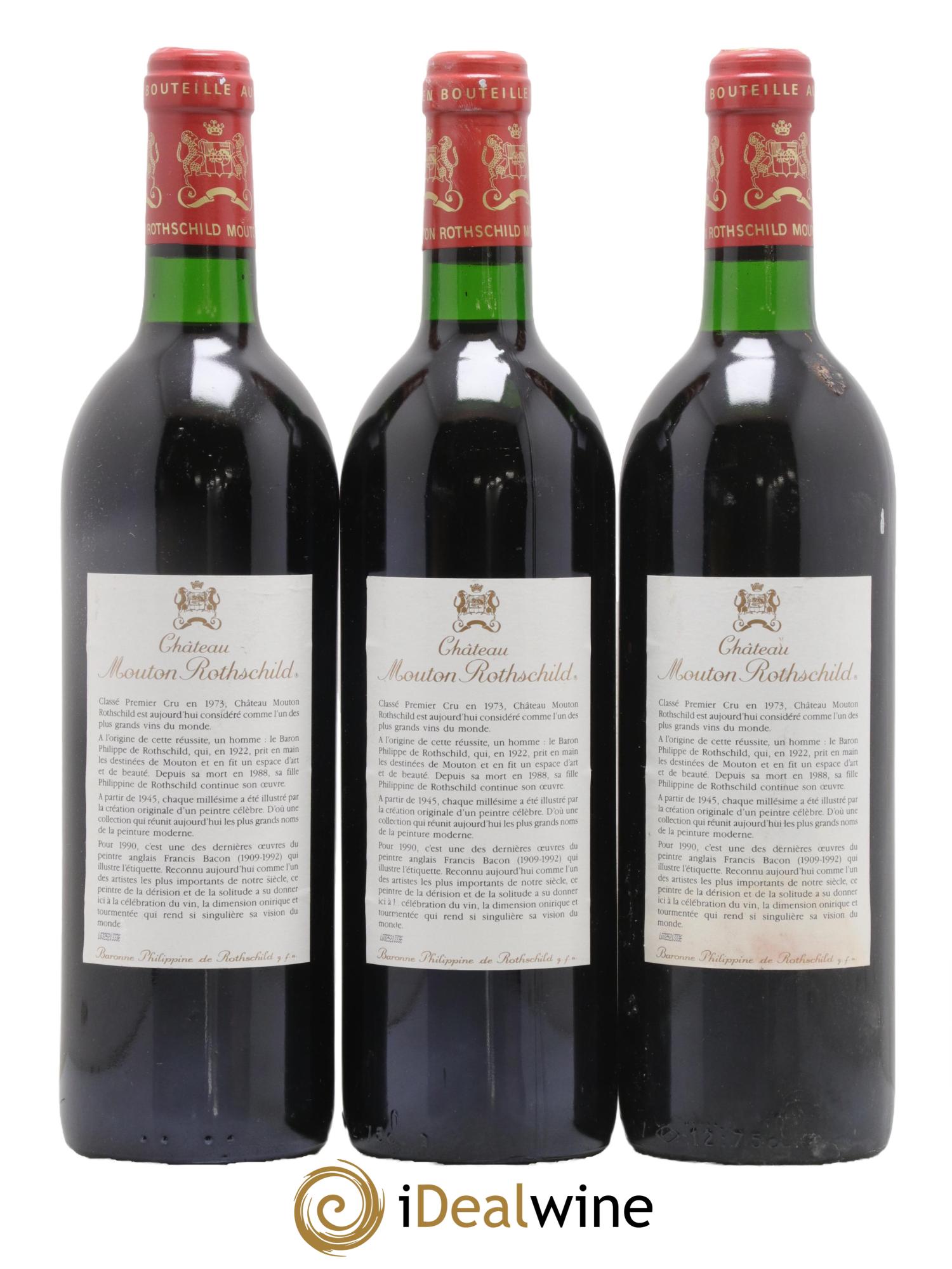 Château Mouton Rothschild 1er Grand Cru Classé 1990 - Lot de 3 bouteilles - 1