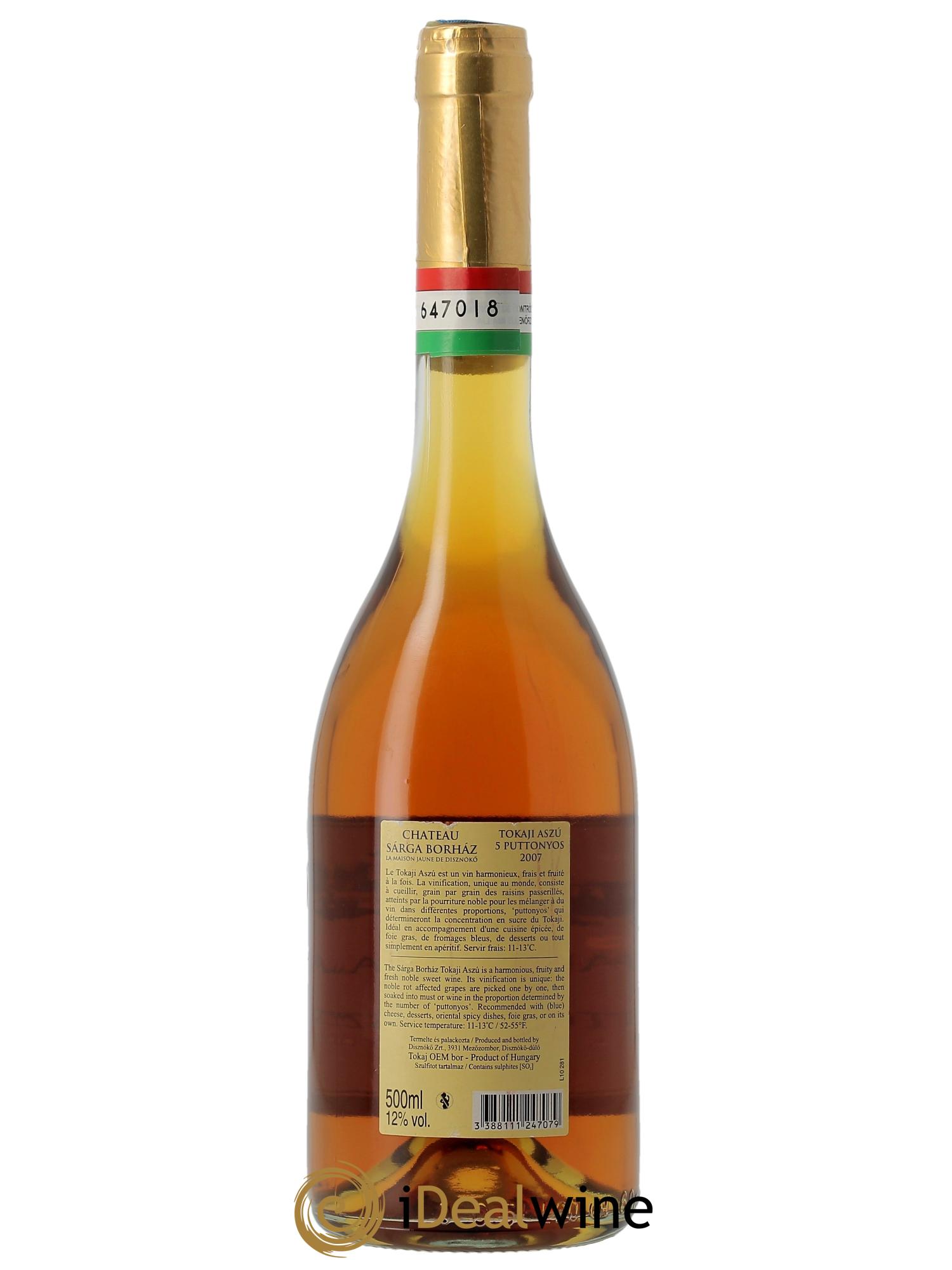 Tokaji Aszu 5 Puttonyos Château Sargat Borhaz 2007 - Lotto di 1 bottiglia - 1