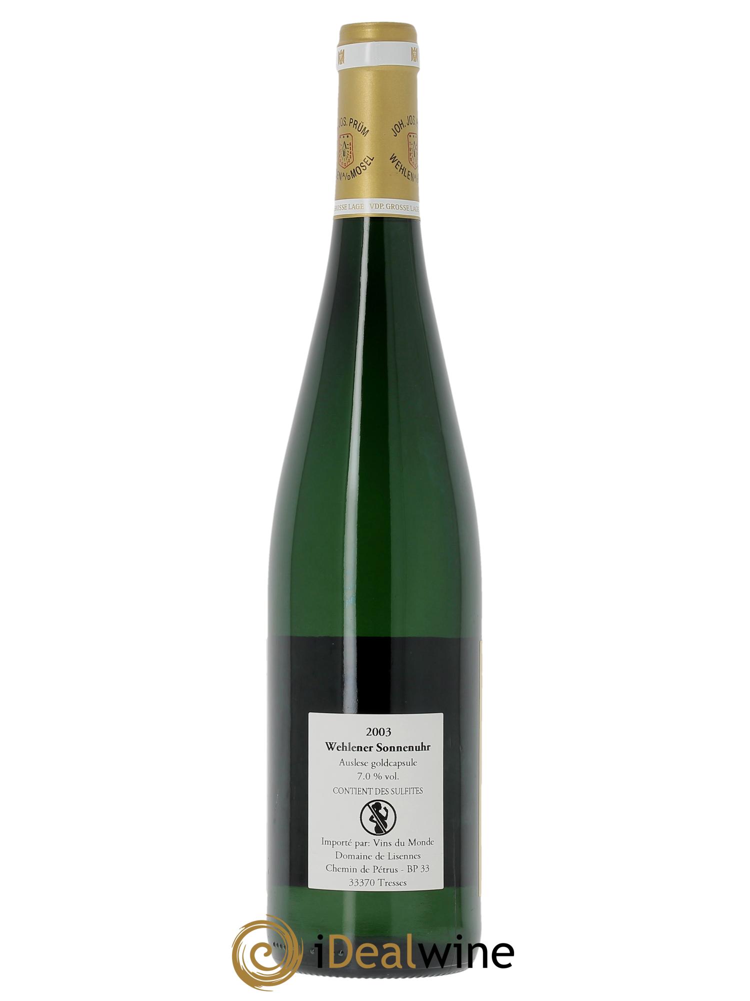 Riesling Joh. Jos. Prum Wehlener Sonnenuhr Auslese  2003 - Lot de 1 bouteille - 2