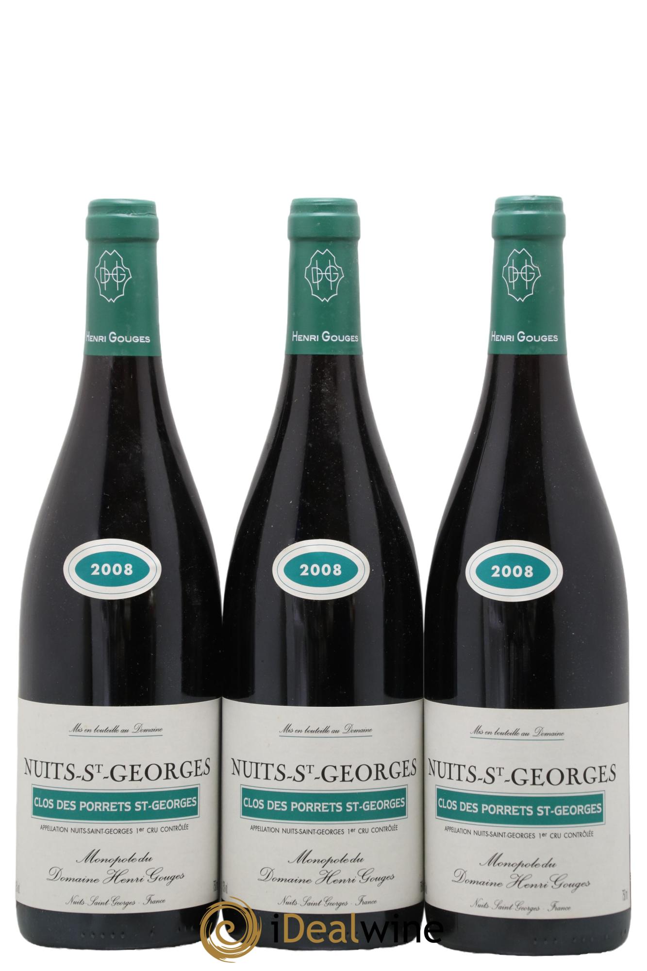 Nuits-Saint-Georges 1er Cru Clos des Porrets St Georges Henri Gouges 2008 - Lot of 3 bottles - 0