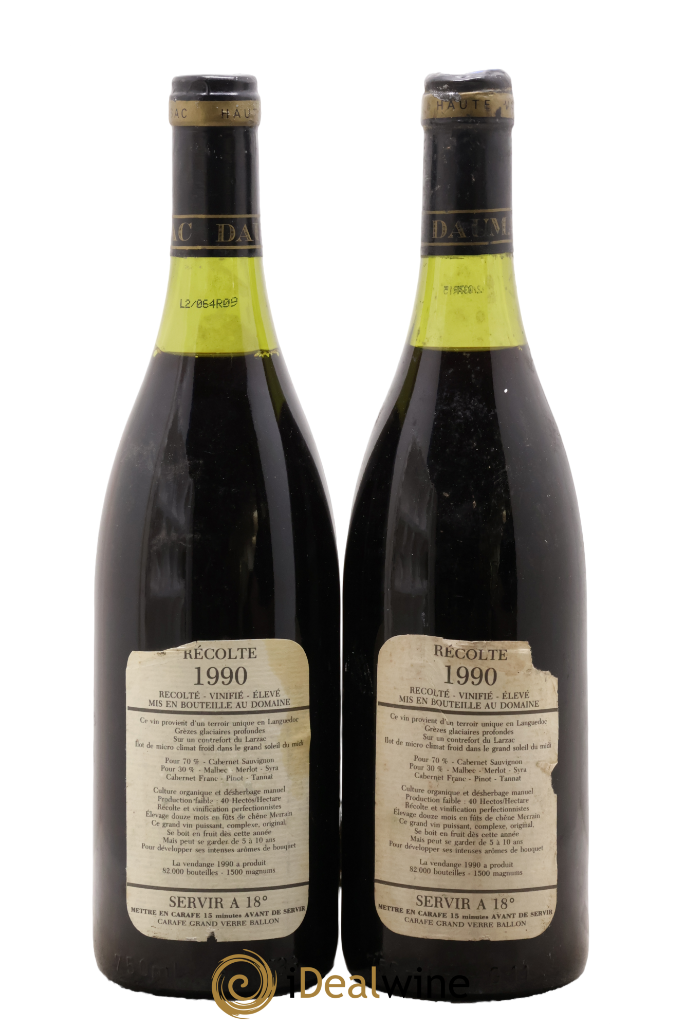 Saint-Guilhem-le-Désert - Cité d'Aniane Mas Daumas Gassac Famille Guibert de La Vaissière 1990 - Lot de 2 bouteilles - 1