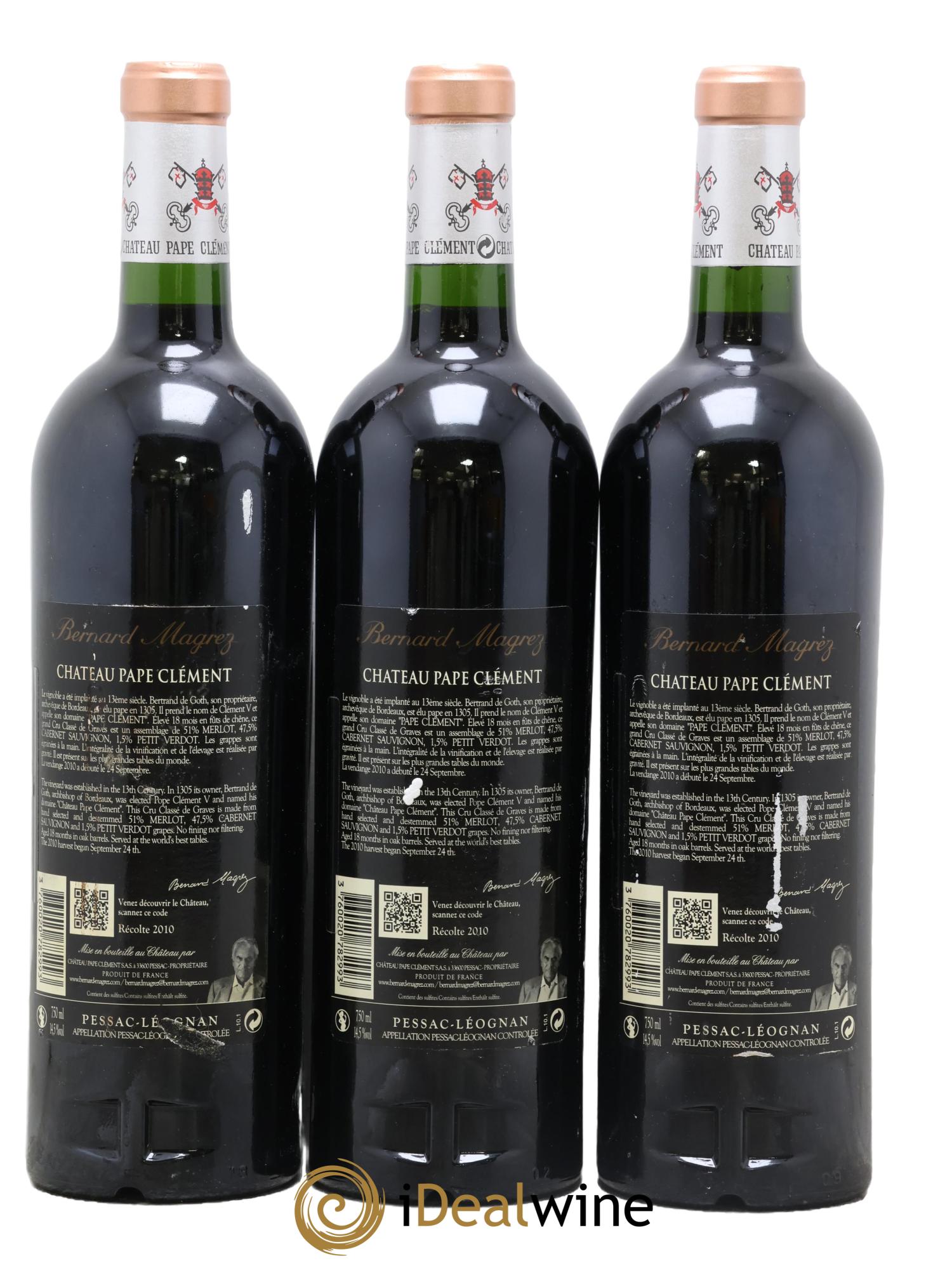 Château Pape Clément Cru Classé de Graves 2010 - Lot de 3 bouteilles - 1
