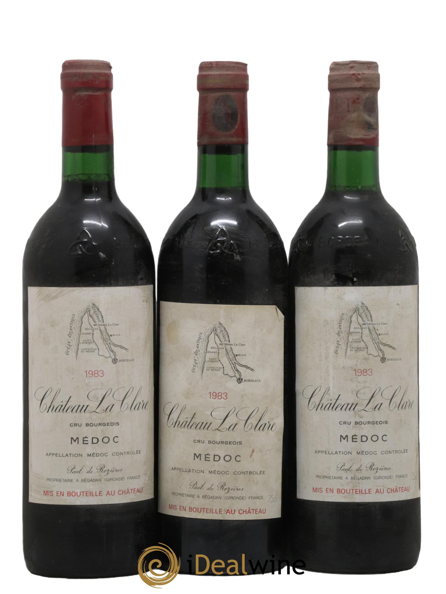 Château la Clare Cru Bourgeois 1983 - Lot de 3 bouteilles - 0