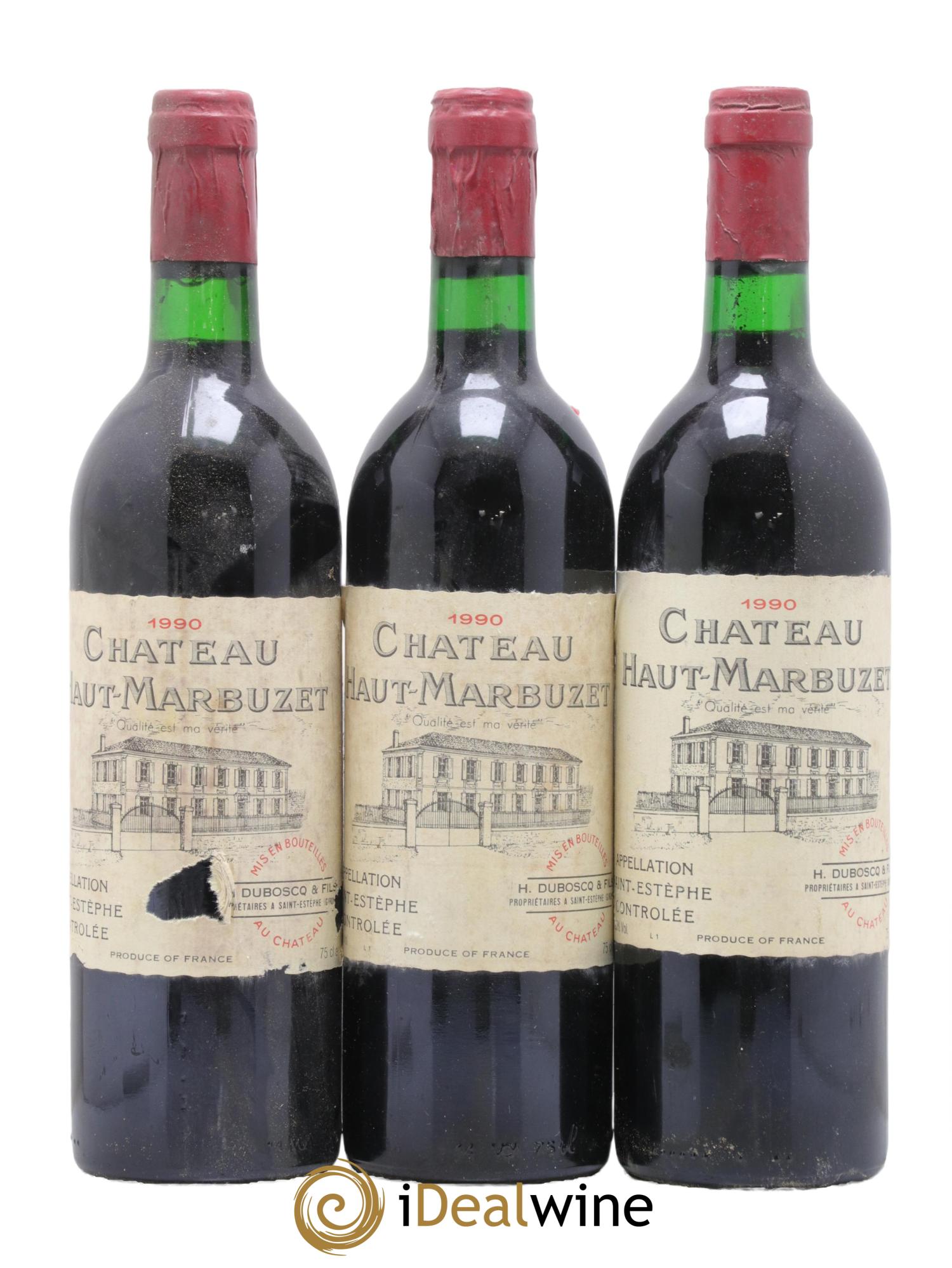 Château Haut Marbuzet 1990 - Lot de 3 bouteilles - 0