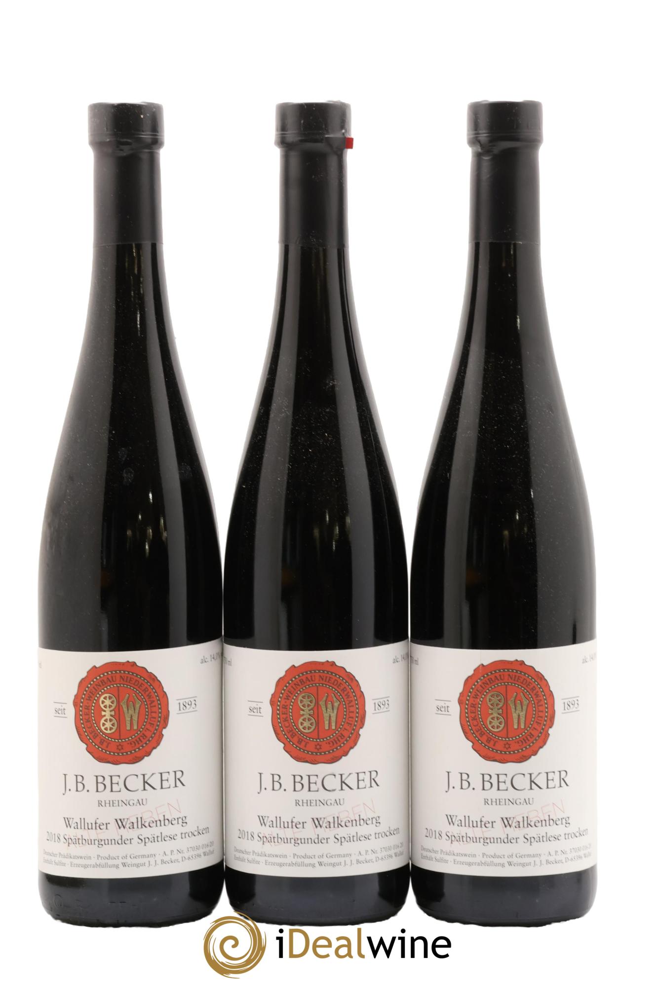 Allemagne Rheingau Wallufer Walkenberg Spätburgunder Spätlese Trocken Rot J.B. Becker 2018 - Lot of 3 bottles - 0