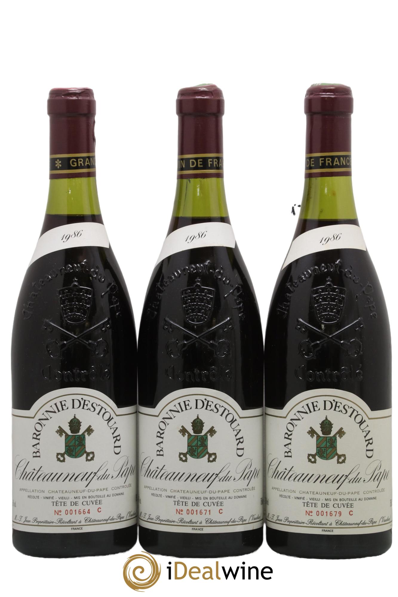 Châteauneuf-du-Pape Tête de Cuvée Baronnie d'Estouard 1986 - Lot of 3 bottles - 0