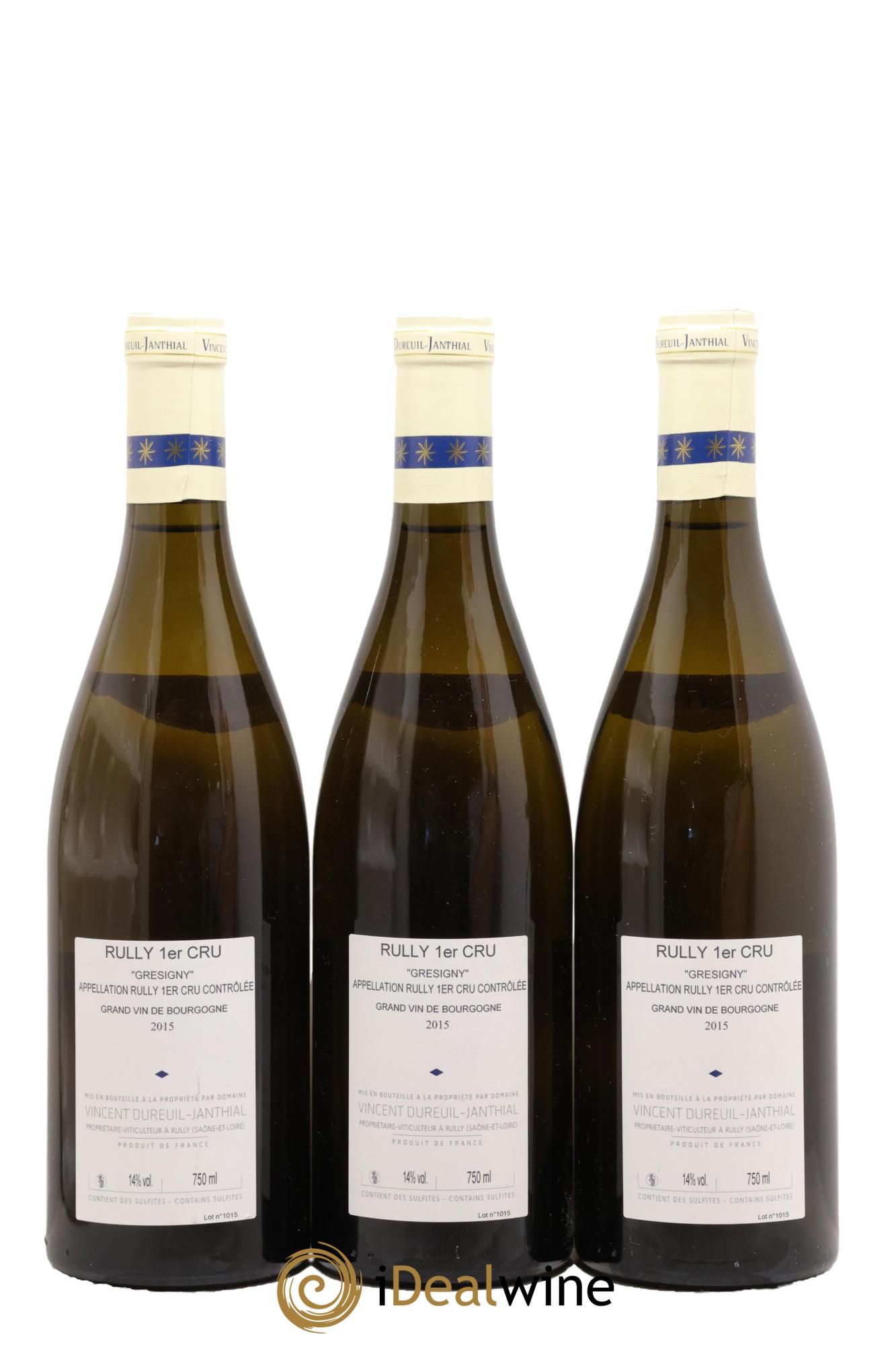 Rully 1er Cru Grésigny Vieilles Vignes Vincent Dureuil-Janthial 2015 - Lotto di 3 bottiglie - 1