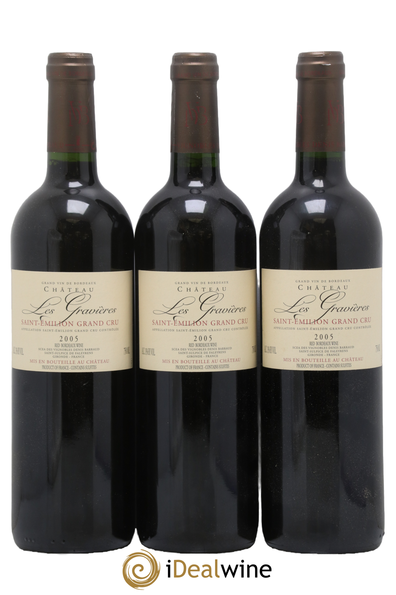 Saint-Émilion Grand Cru Chateau Les Gravieres 2005 - Lot de 3 bouteilles - 0