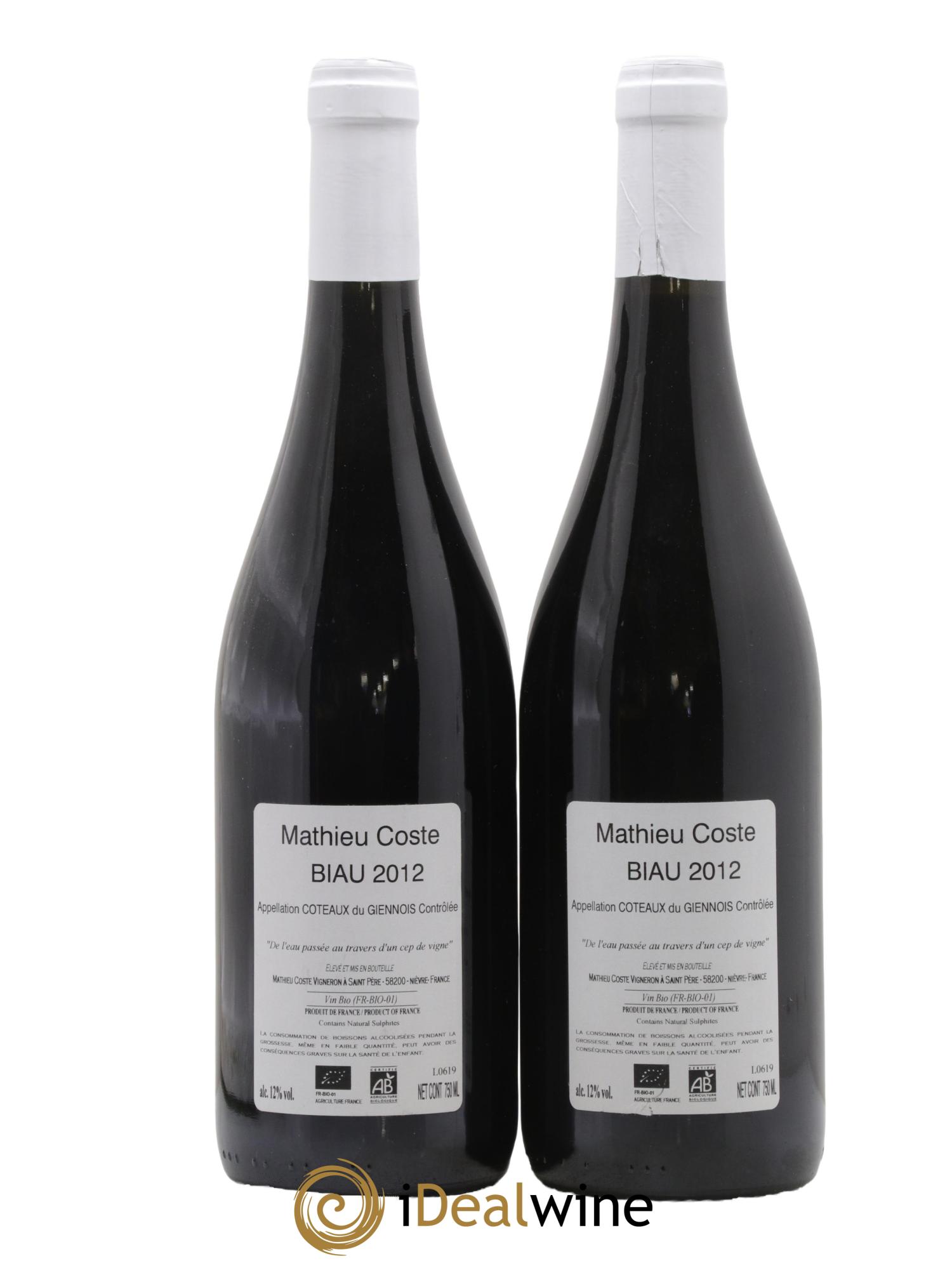 Vin de France Coteaux du Giennois Biau Mathieu Coste 2012 - Lotto di 2 bottiglie - 1