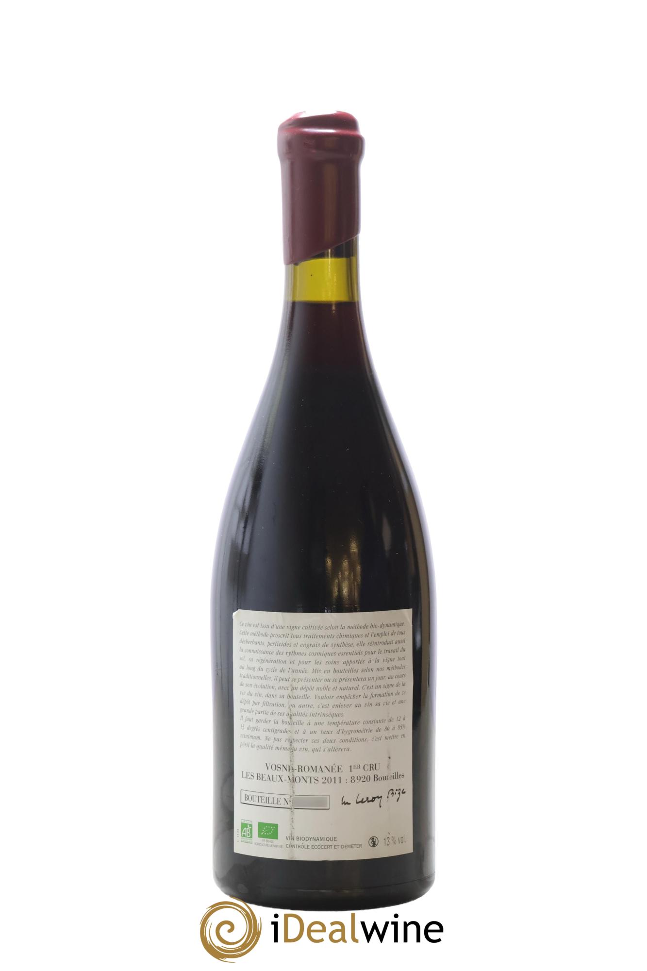 Vosne-Romanée 1er Cru Les Beaux-Monts Leroy (Domaine) 2011 - Lotto di 1 bottiglia - 1