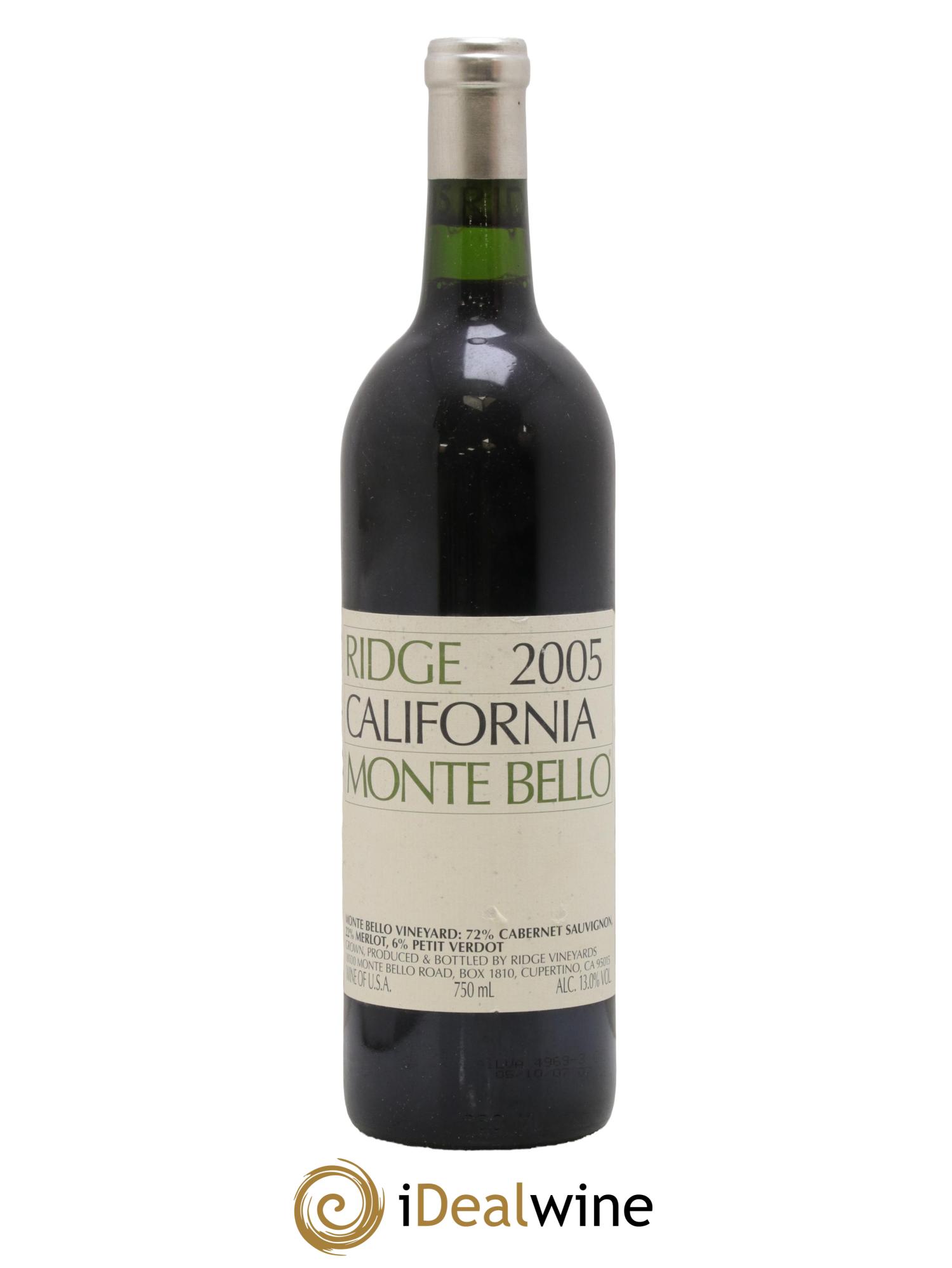 Santa Cruz Mountains Monte Bello Ridge Vineyards 2005 - Lot of 1 bottle - 0