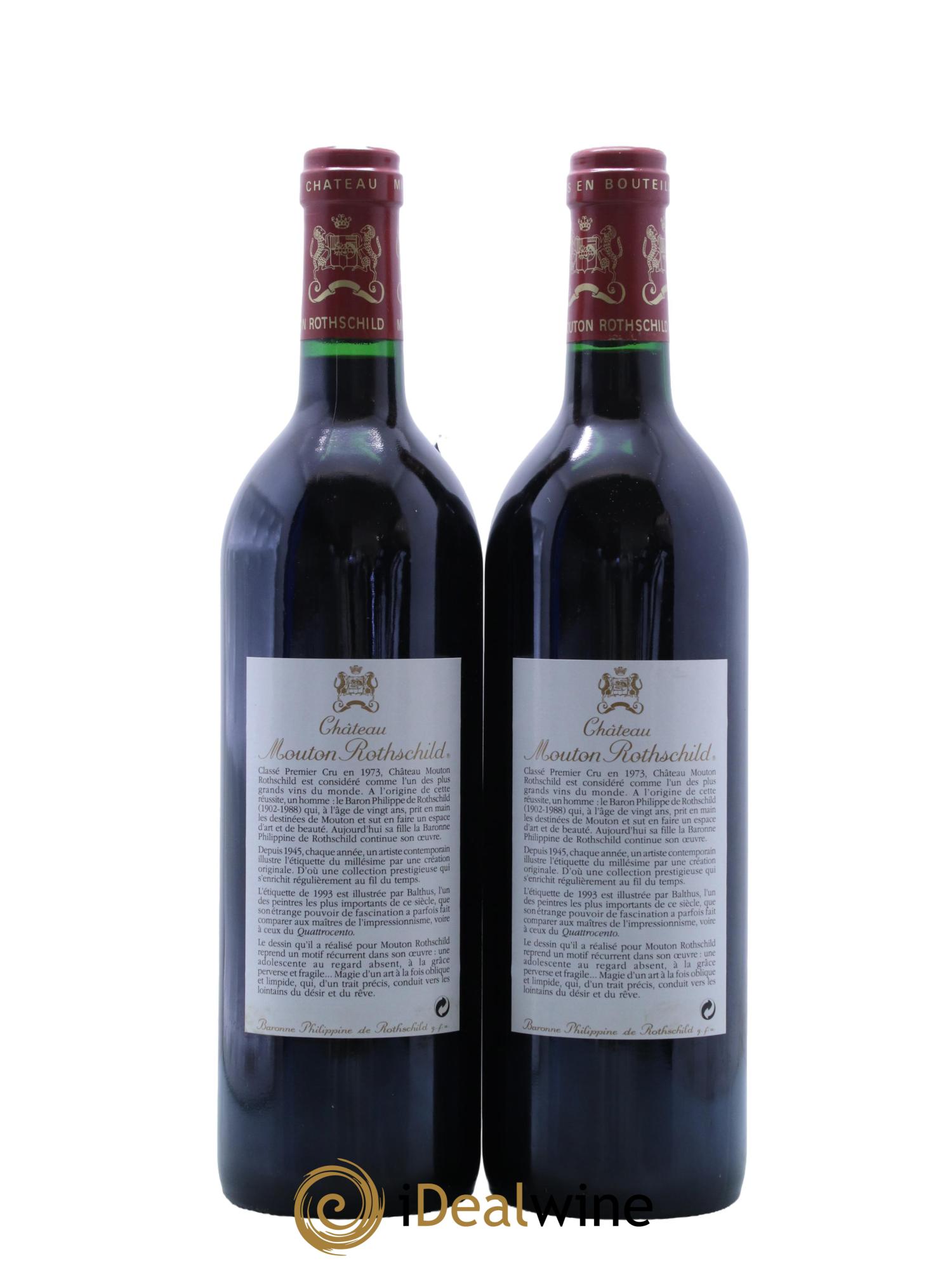Château Mouton Rothschild 1er Grand Cru Classé 1993 - Lot de 2 bouteilles - 1