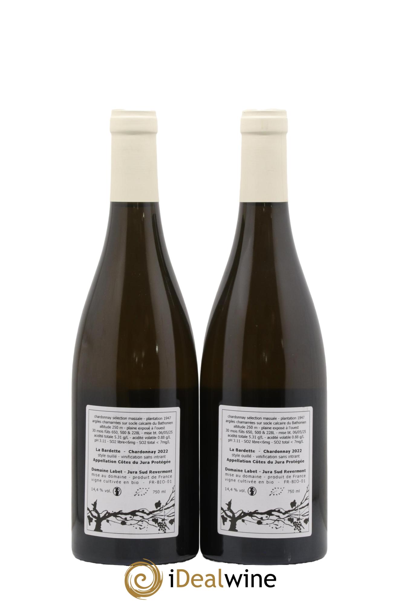 Côtes du Jura Chardonnay La Bardette Romain - Julien - Charline Labet 2022 - Posten von 2 Flaschen - 1