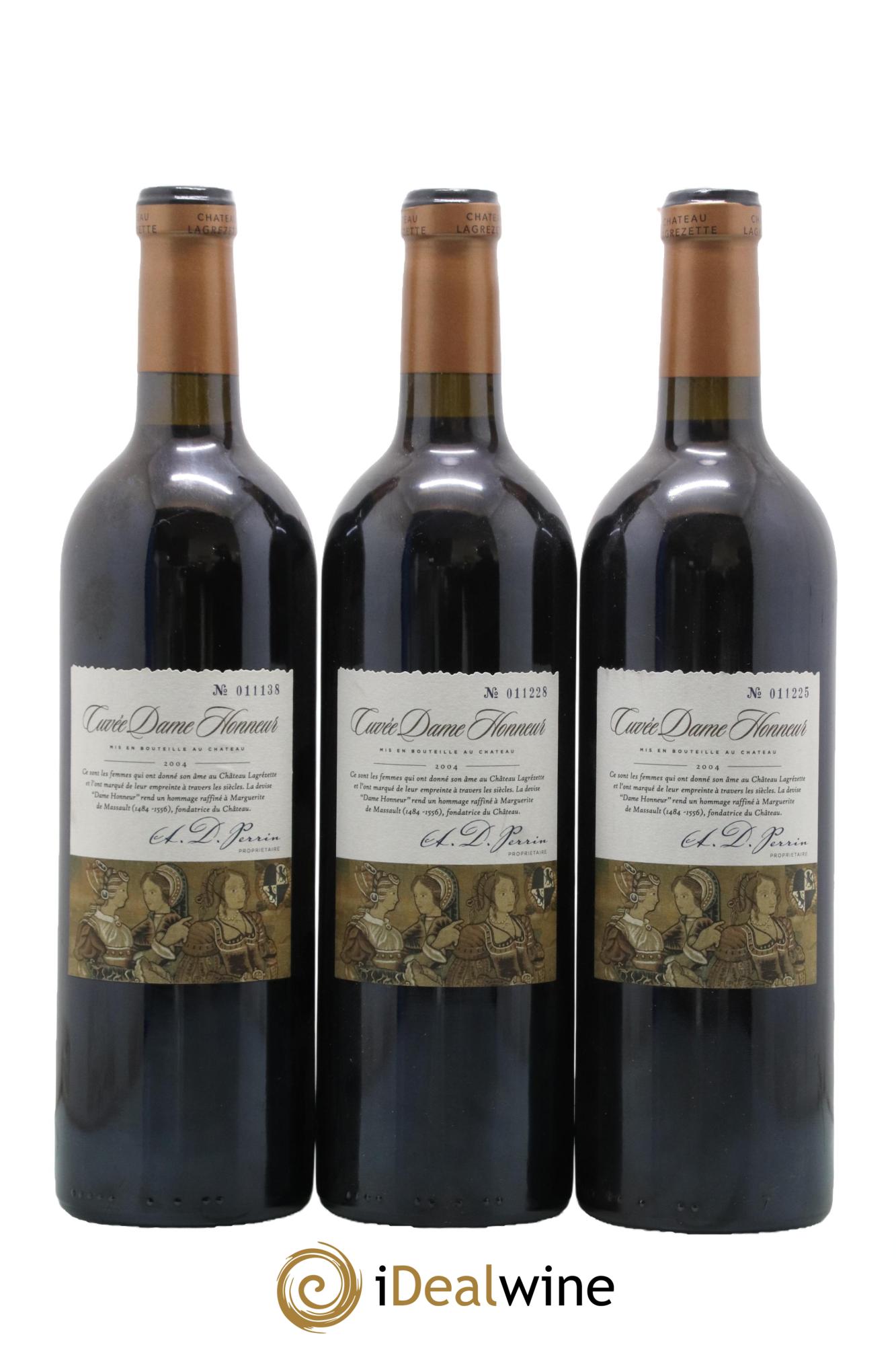 Cahors Château Lagrezette Cuvée Dame Honneur Alain Dominique Perrin 2004 - Lot de 3 bouteilles - 0