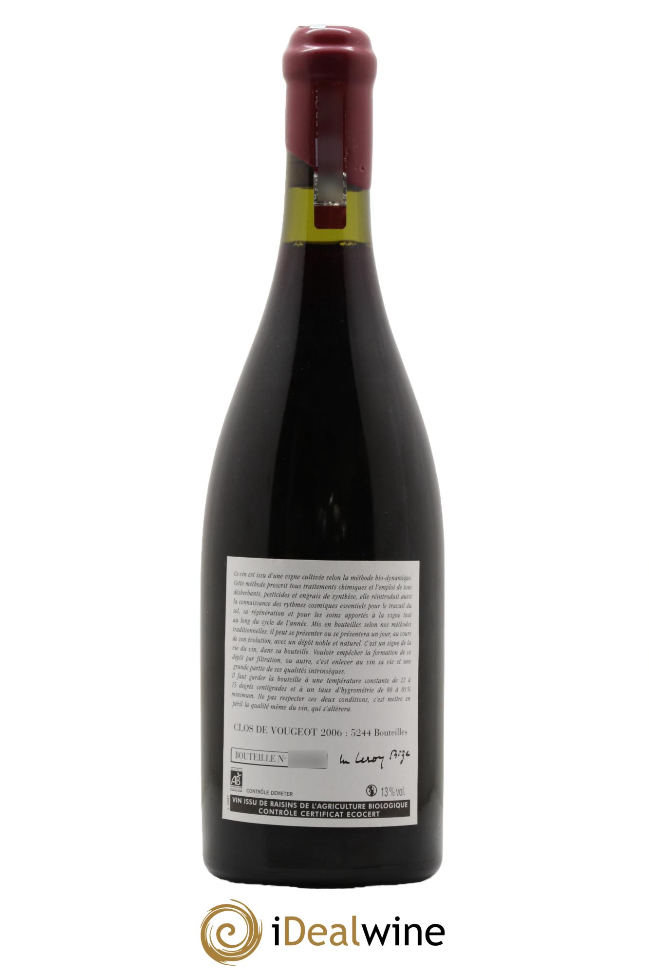 Clos de Vougeot Grand Cru Leroy (Domaine) 2006 - Lot de 1 bouteille - 1