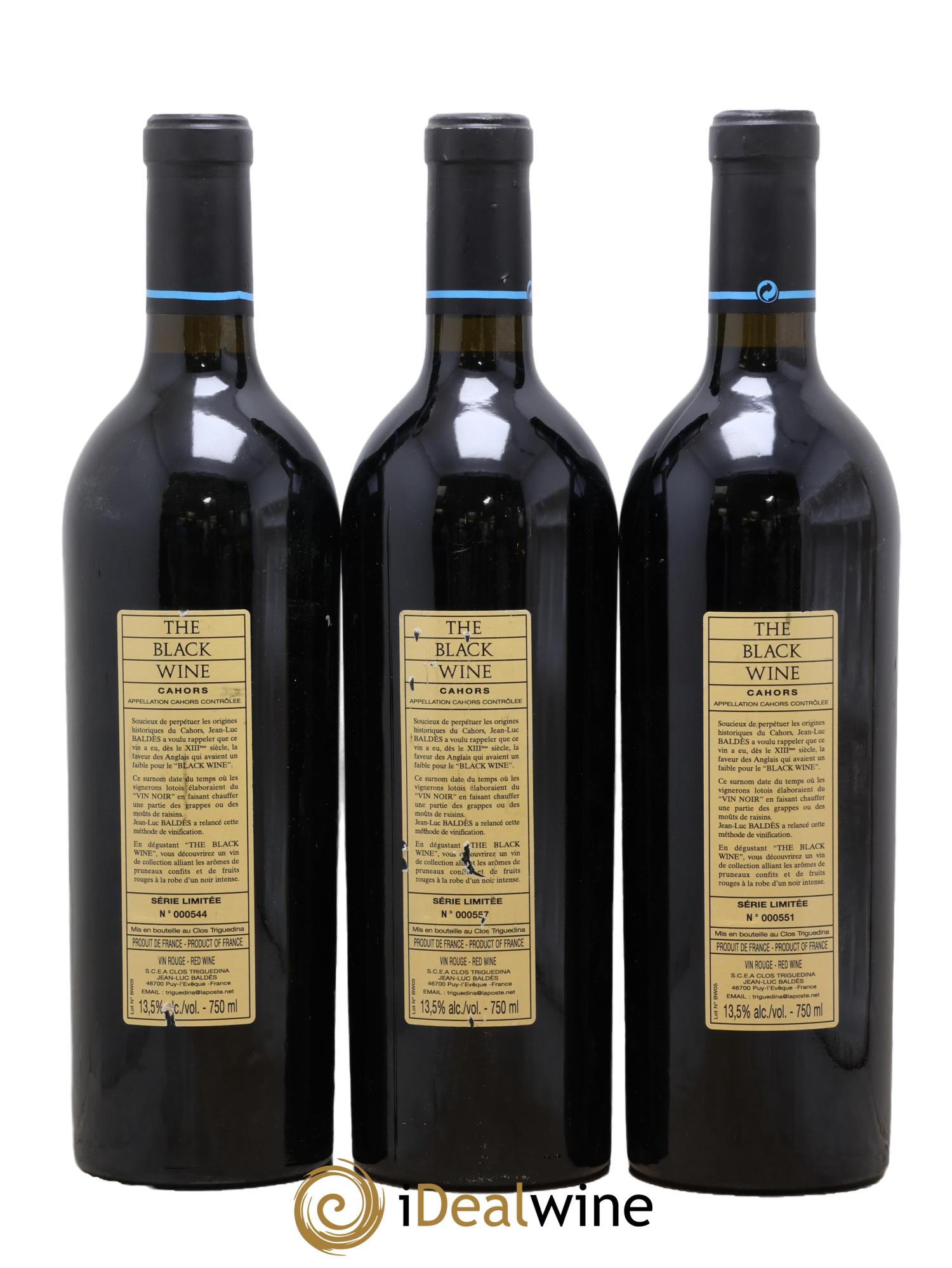 Cahors Clos Triguedina New Black Wine Jean-Luc Baldès 2005 - Lot of 3 bottles - 1