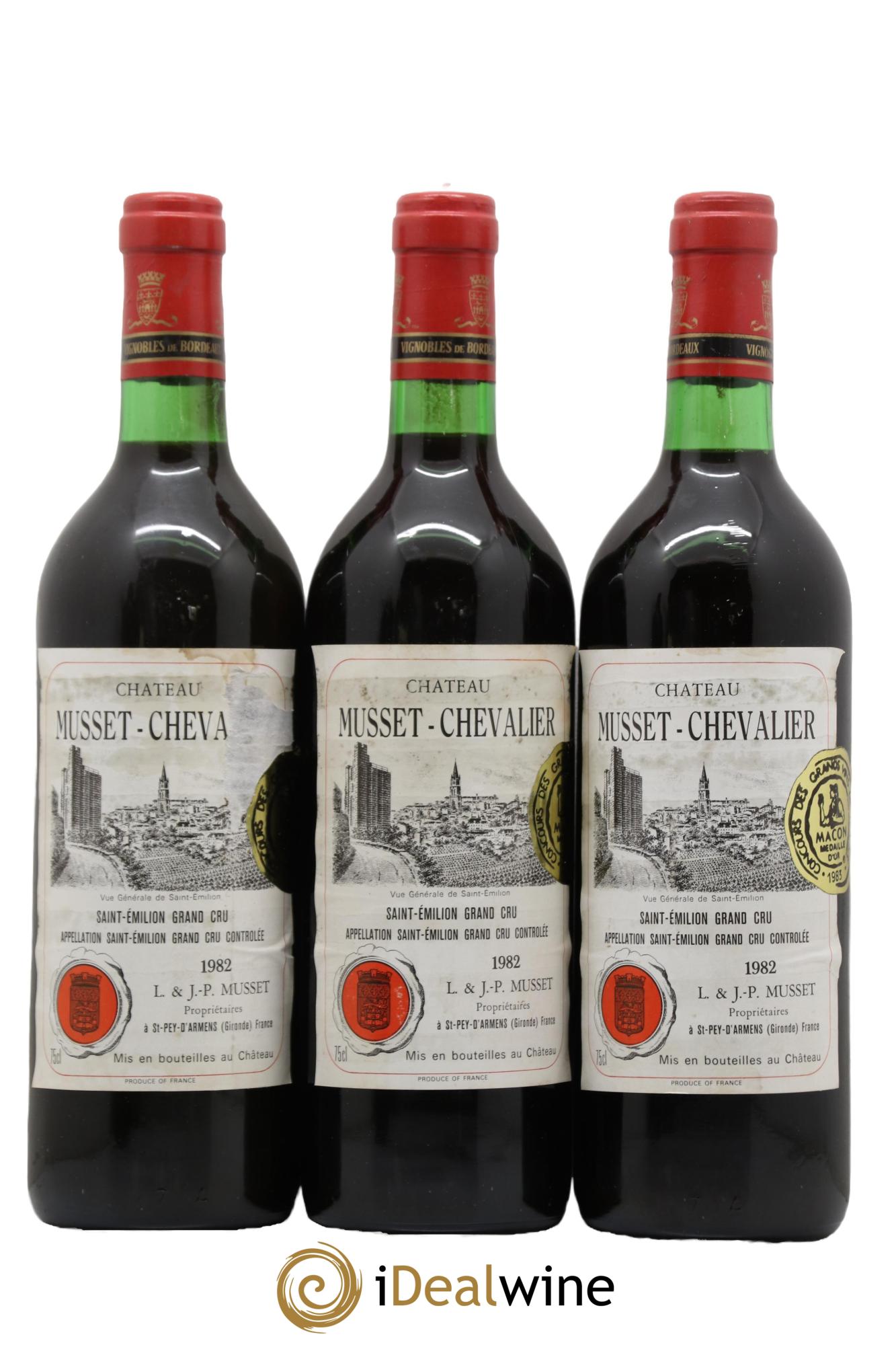 Saint-Émilion Grand Cru Chateau Musset Chevalier 1982 - Lot de 3 bouteilles - 0