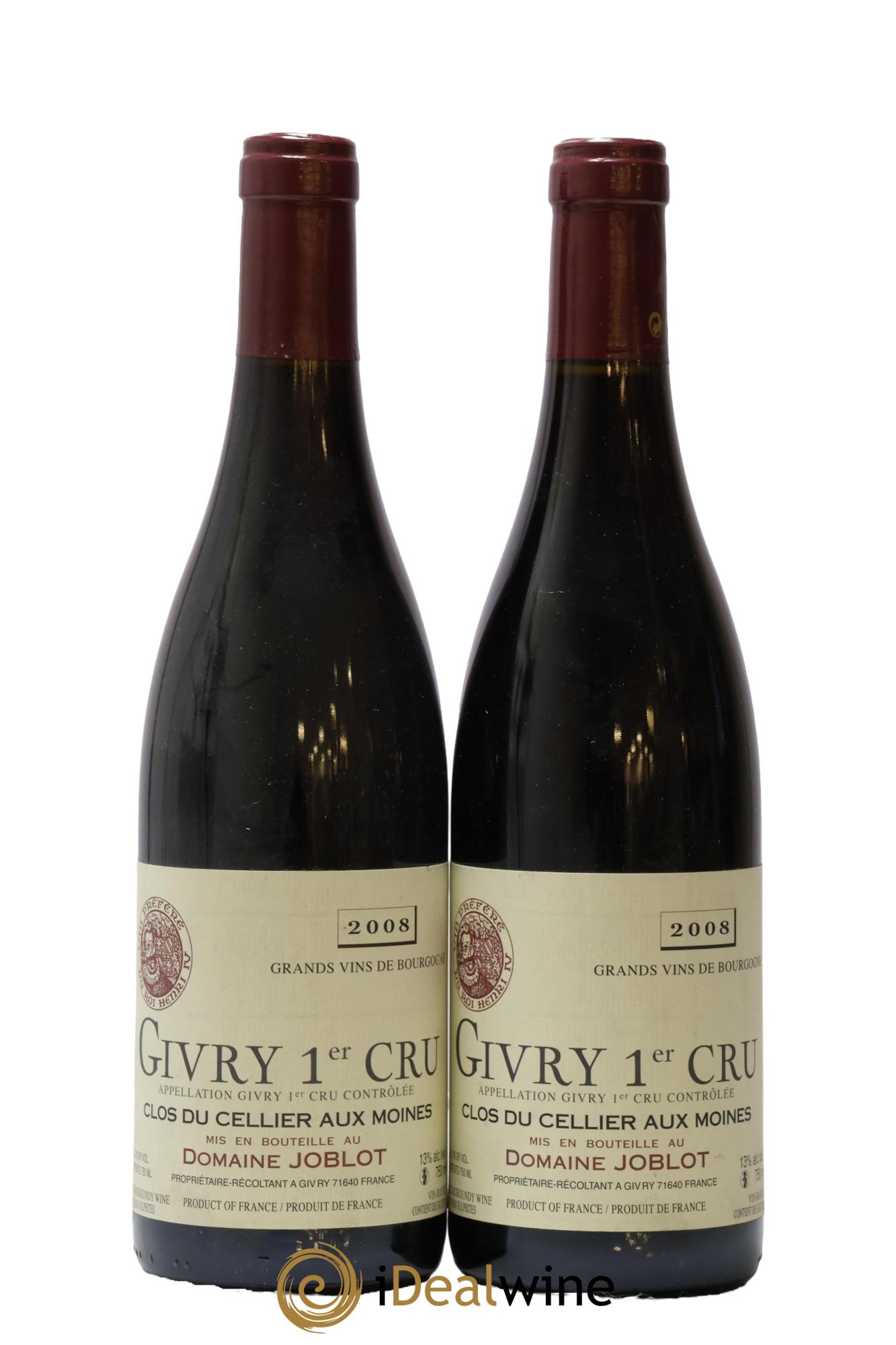 Givry 1er Cru Clos du Cellier aux Moines Joblot (Domaine) 2008 - Lot de 2 bouteilles - 0