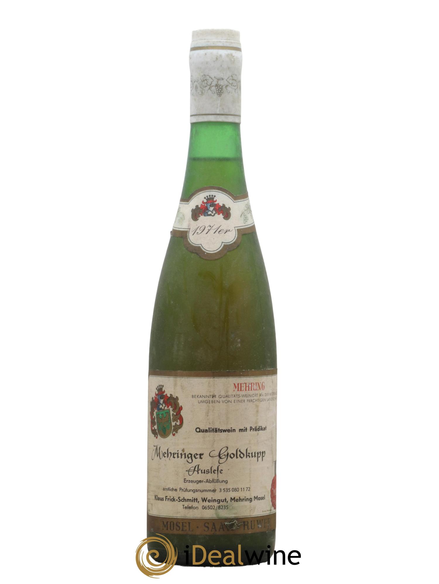 Allemagne Mosel-Saar Auslese Mehringer Goldkupp Weingut Frick Schmitt 1971 - Lot de 1 bouteille - 0
