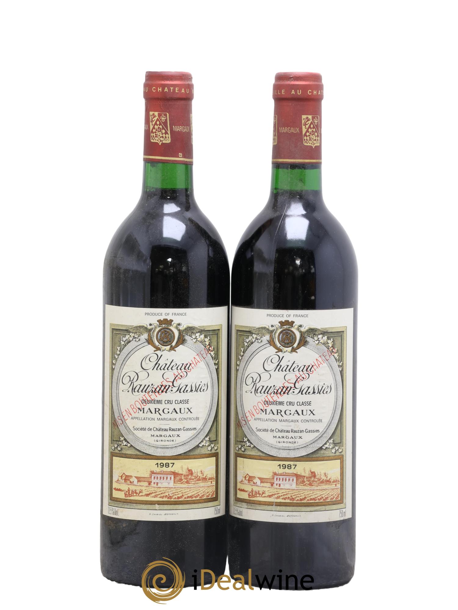 Château Rauzan-Gassies 2ème Grand Cru Classé 1987 - Lot de 2 bouteilles - 0