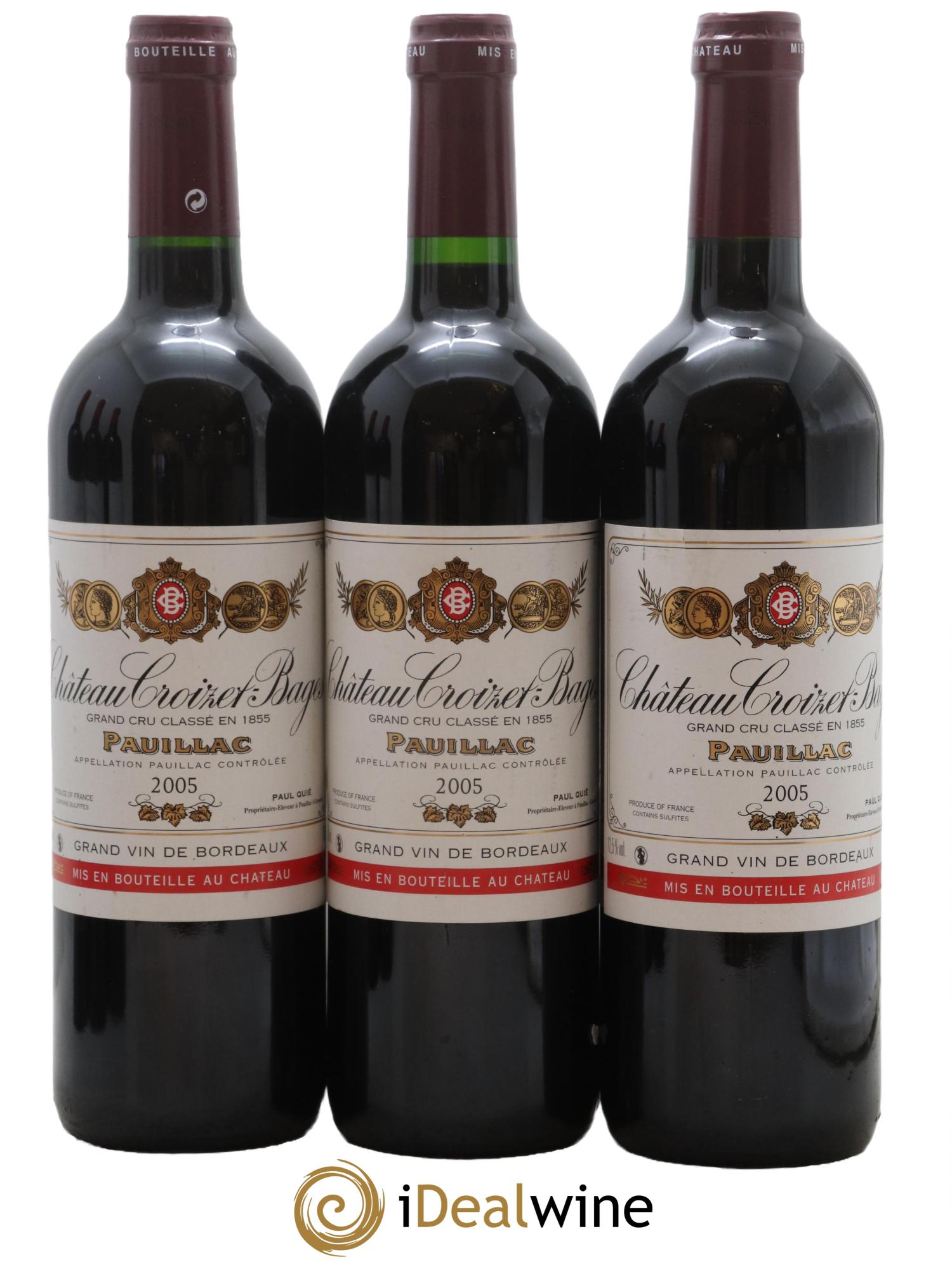 Château Croizet Bages 5ème Grand Cru Classé 2005 - Lot de 3 bouteilles - 0