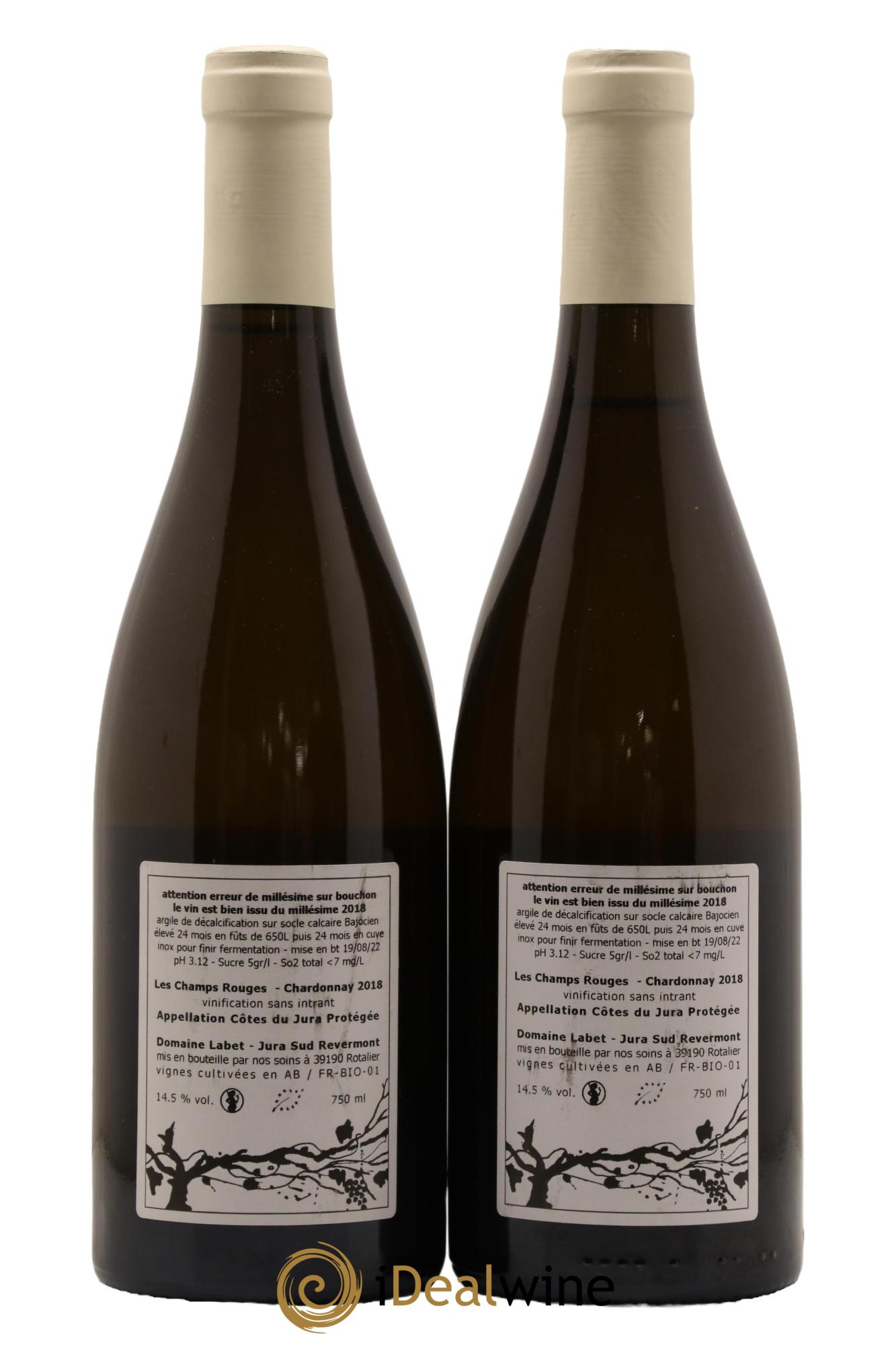 Côtes du Jura Chardonnay Les Champs Rouges Romain - Julien - Charline Labet 2018 - Posten von 2 Flaschen - 1