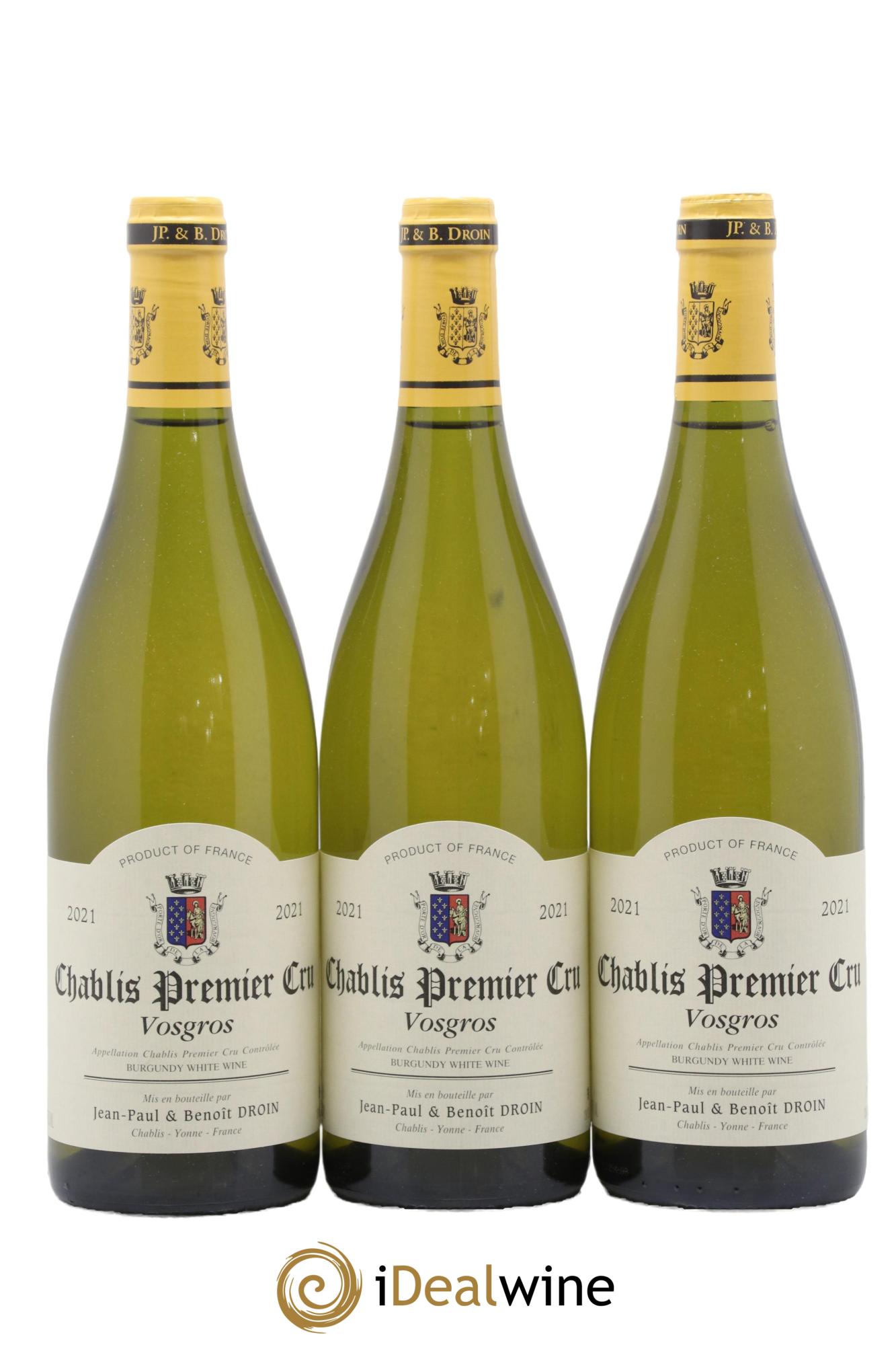 Chablis 1er Cru Vosgros Jean-Paul & Benoît Droin (Domaine) 2021 - Lotto di 3 bottiglie - 0