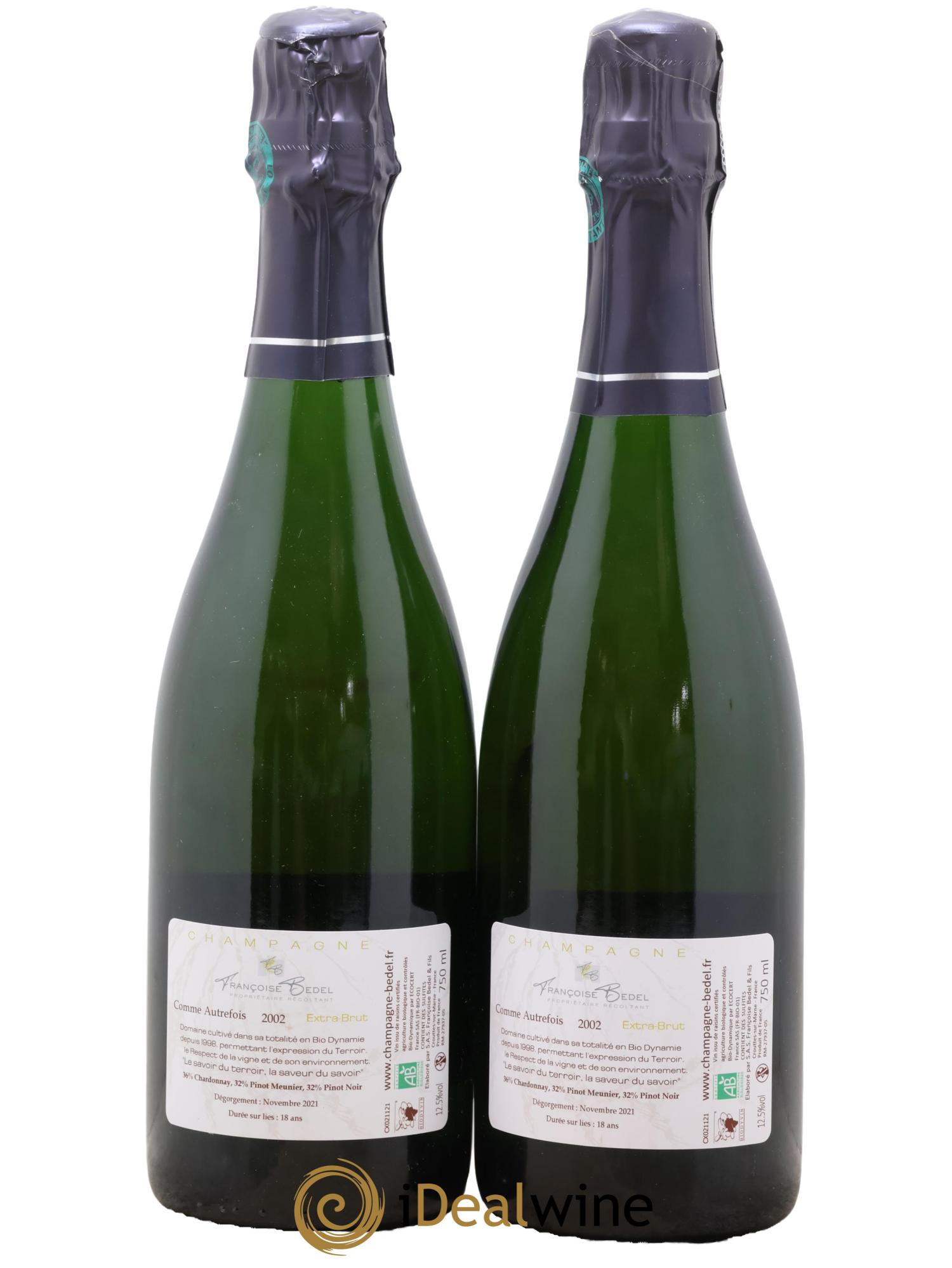 Comme Autrefois Brut Françoise Bedel et Fils 2002 - Lot of 2 bottles - 1