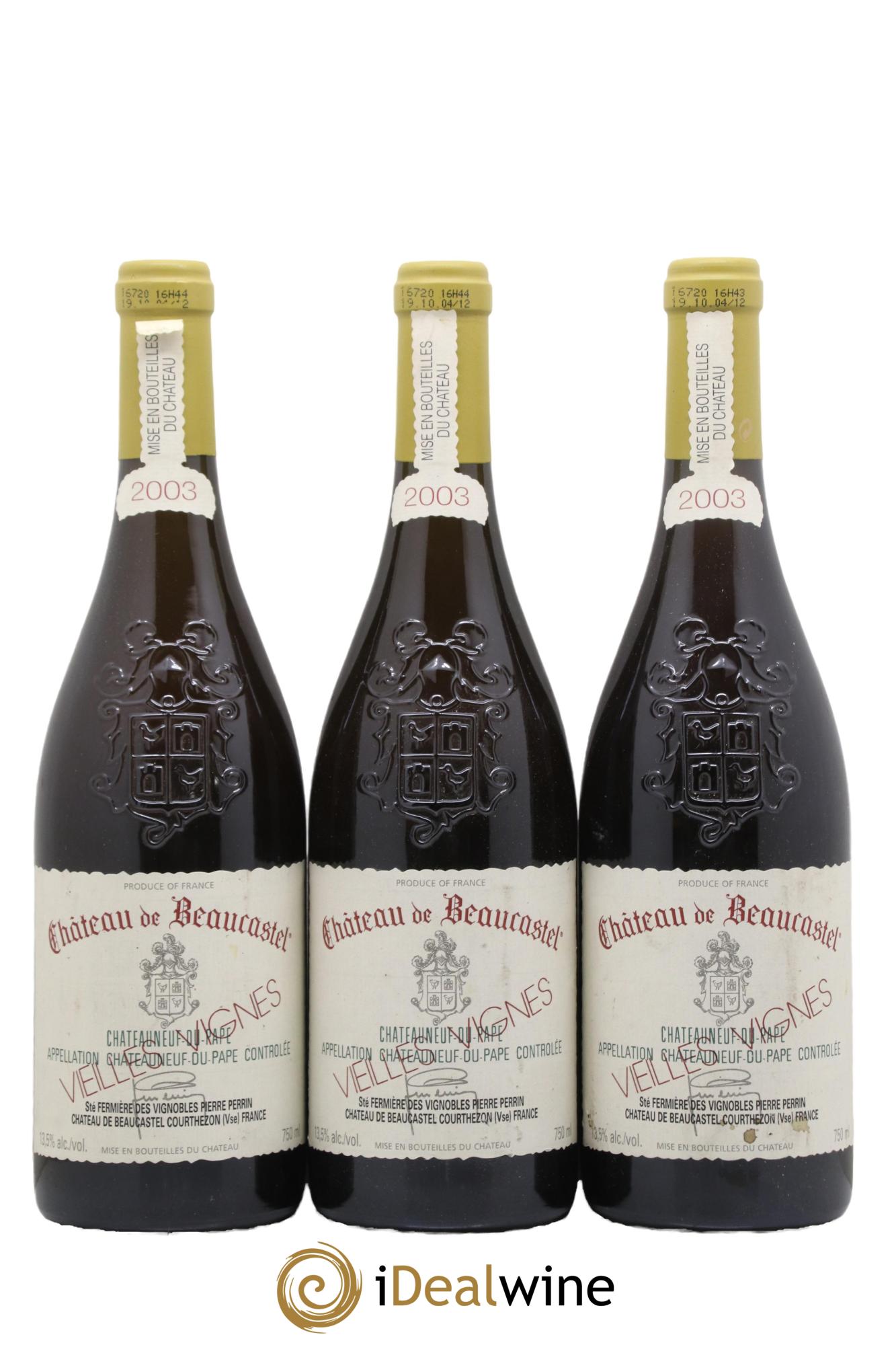 Châteauneuf-du-Pape Château de Beaucastel Vieilles vignes Roussanne Famille Perrin 2003 - Lot de 3 bouteilles - 0