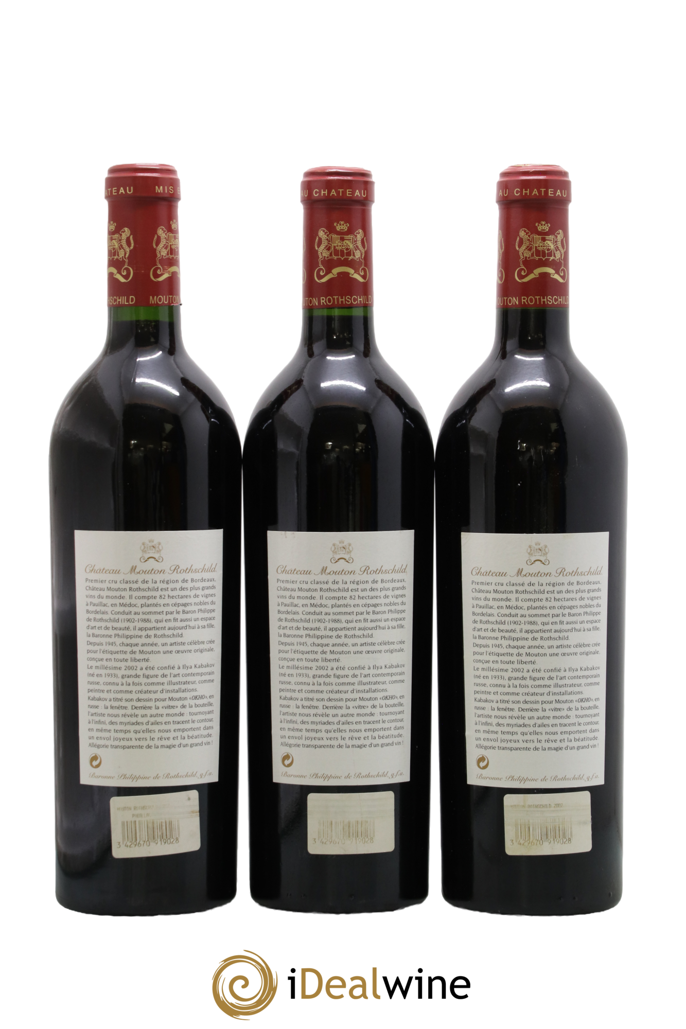 Château Mouton Rothschild 1er Grand Cru Classé 2002 - Lot de 3 bouteilles - 1