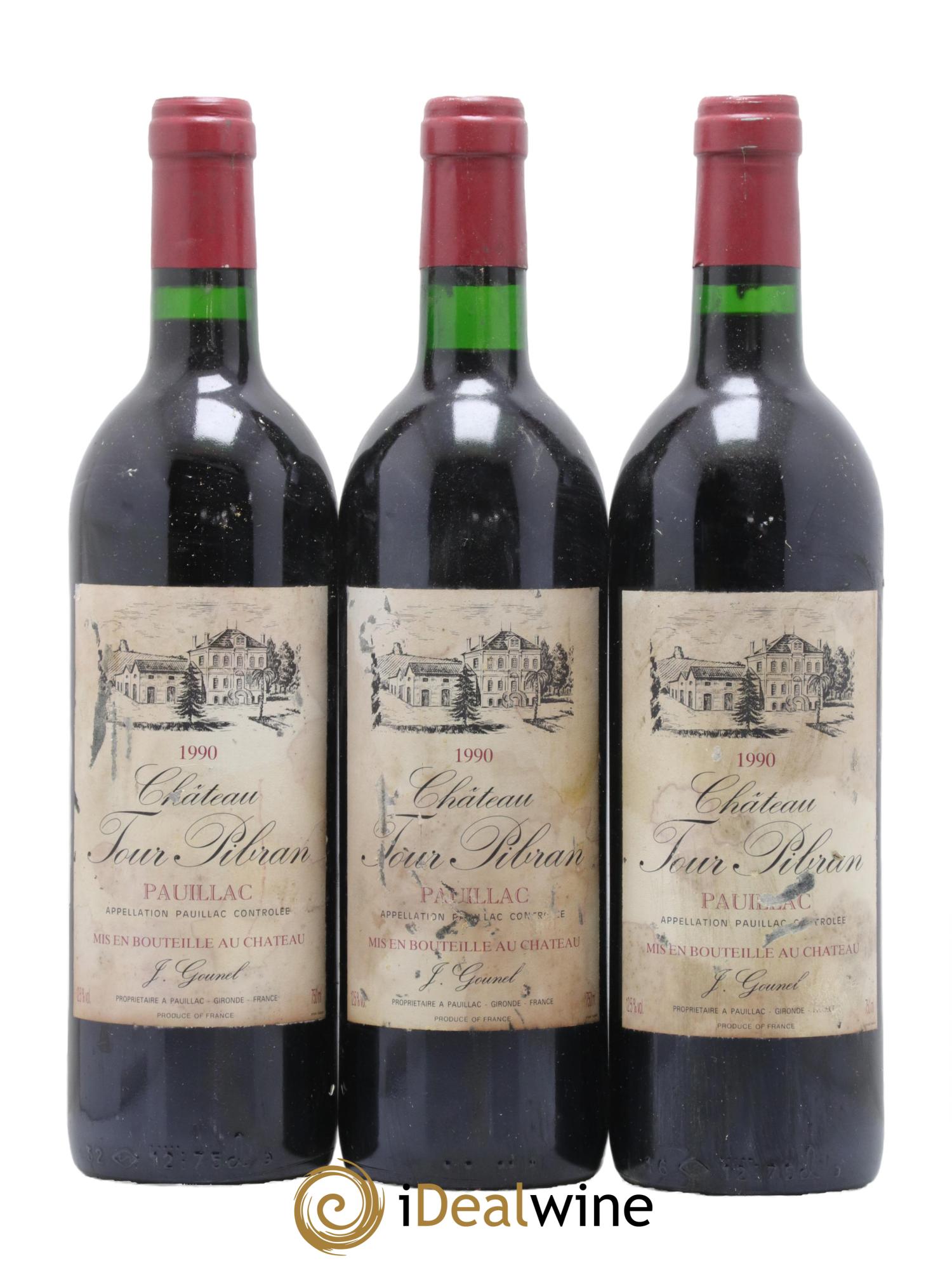 Château Tour Pibran Cru Bourgeois 1990 - Lot de 3 bouteilles - 0