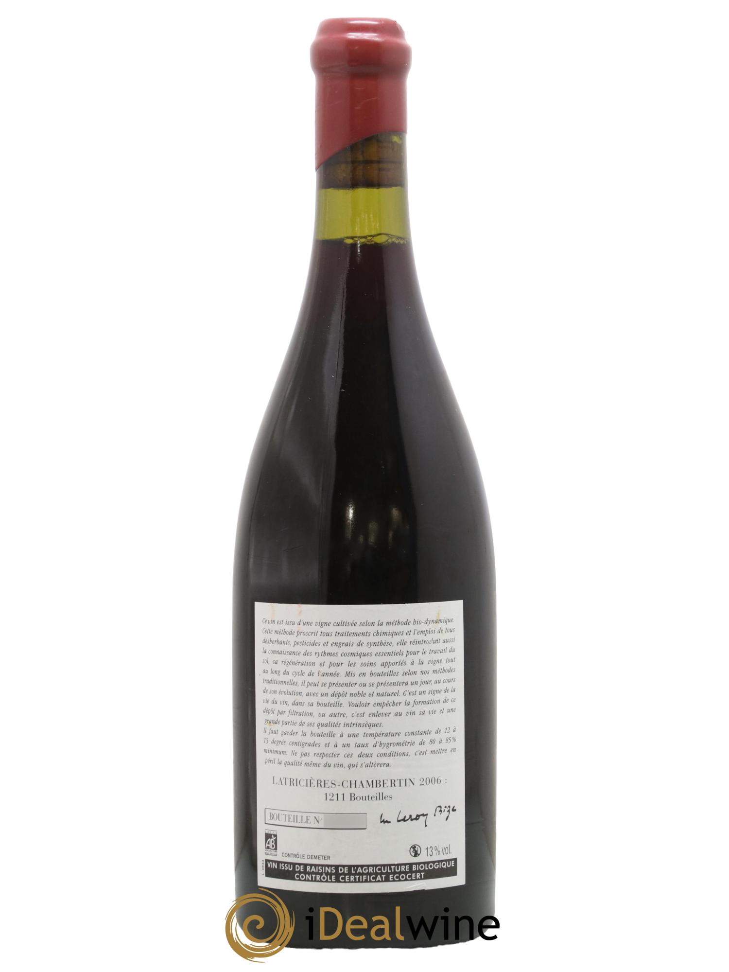 Latricières-Chambertin Grand Cru Leroy (Domaine) 2006 - Lot of 1 bottle - 1