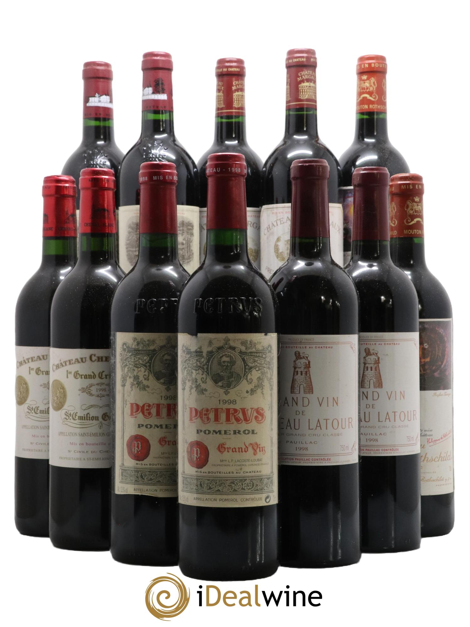 Caisse Primeurs 2 Mouton 2 Lafitte 2 Latour 2 Petrus 2 Cheval Blanc 2 Margaux 1998 - Lotto di 12 bottiglie - 0