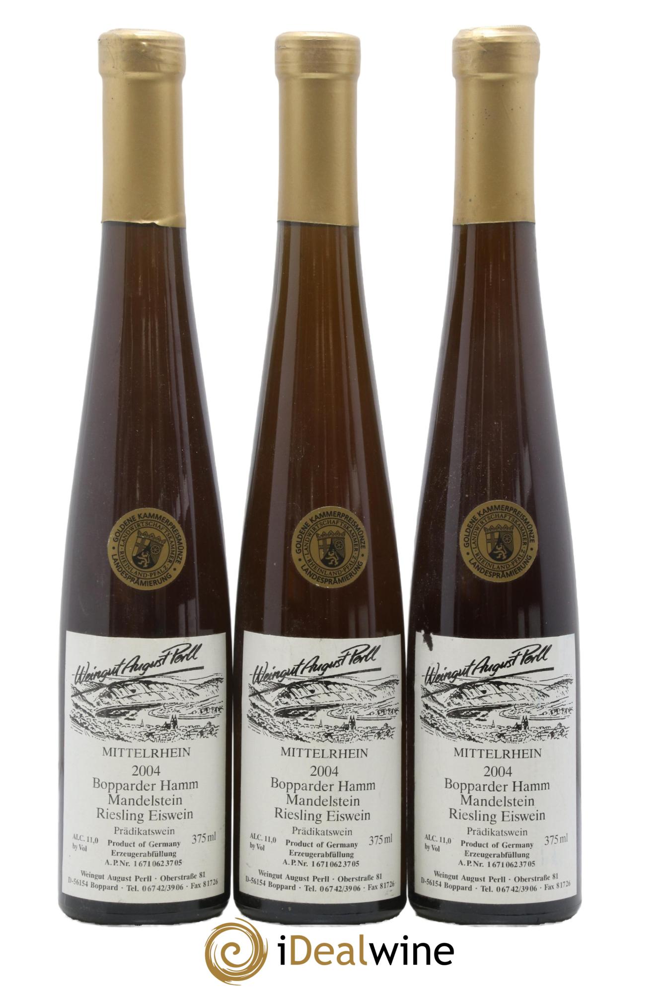 Allemagne Mittelrhein Riesling Eiswein Boppaeder Hamm August Perll 2004 - Lot de 3 demi bouteilles - 0
