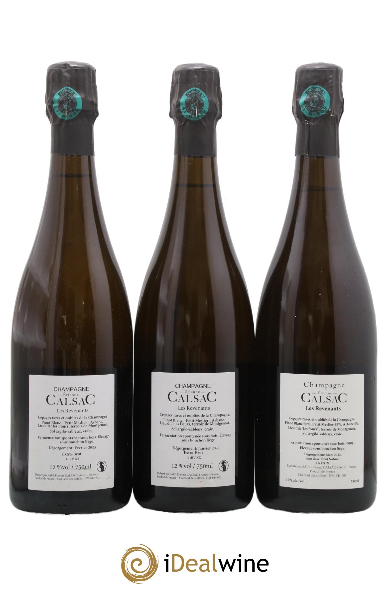 Les Revenants Blanc de Blancs Extra-Brut Etienne Calsac - Lotto di 3 bottiglie - 1