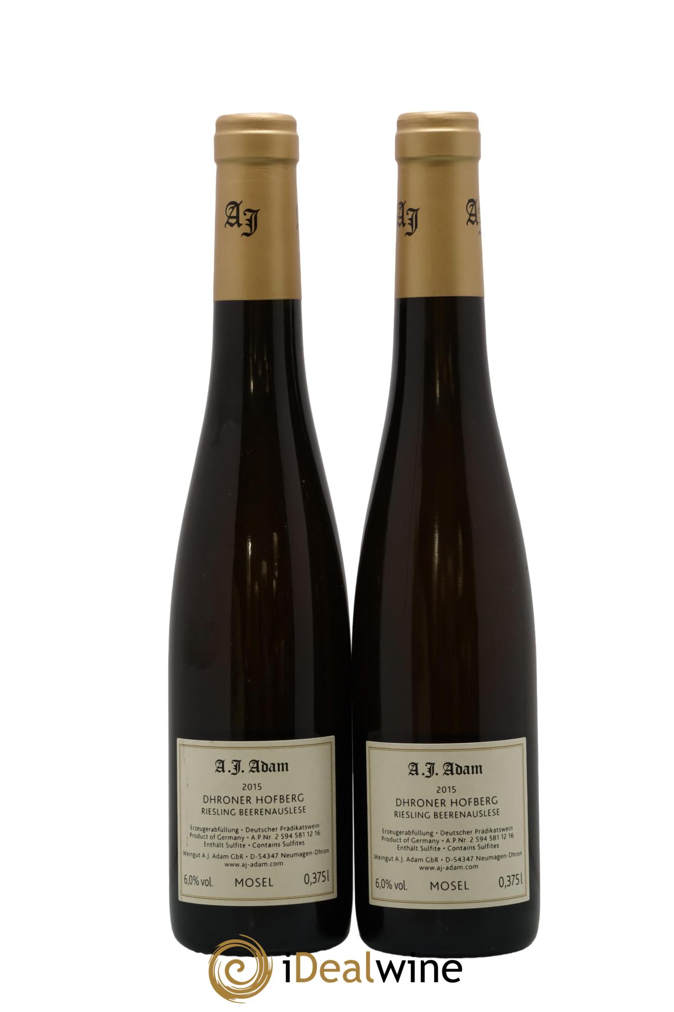 Vins Etrangers Allemagne Dhroner Hofberg Beerenauslese Weingut A.J. Adam 2015 - Lot de 2 demi bouteilles - 1