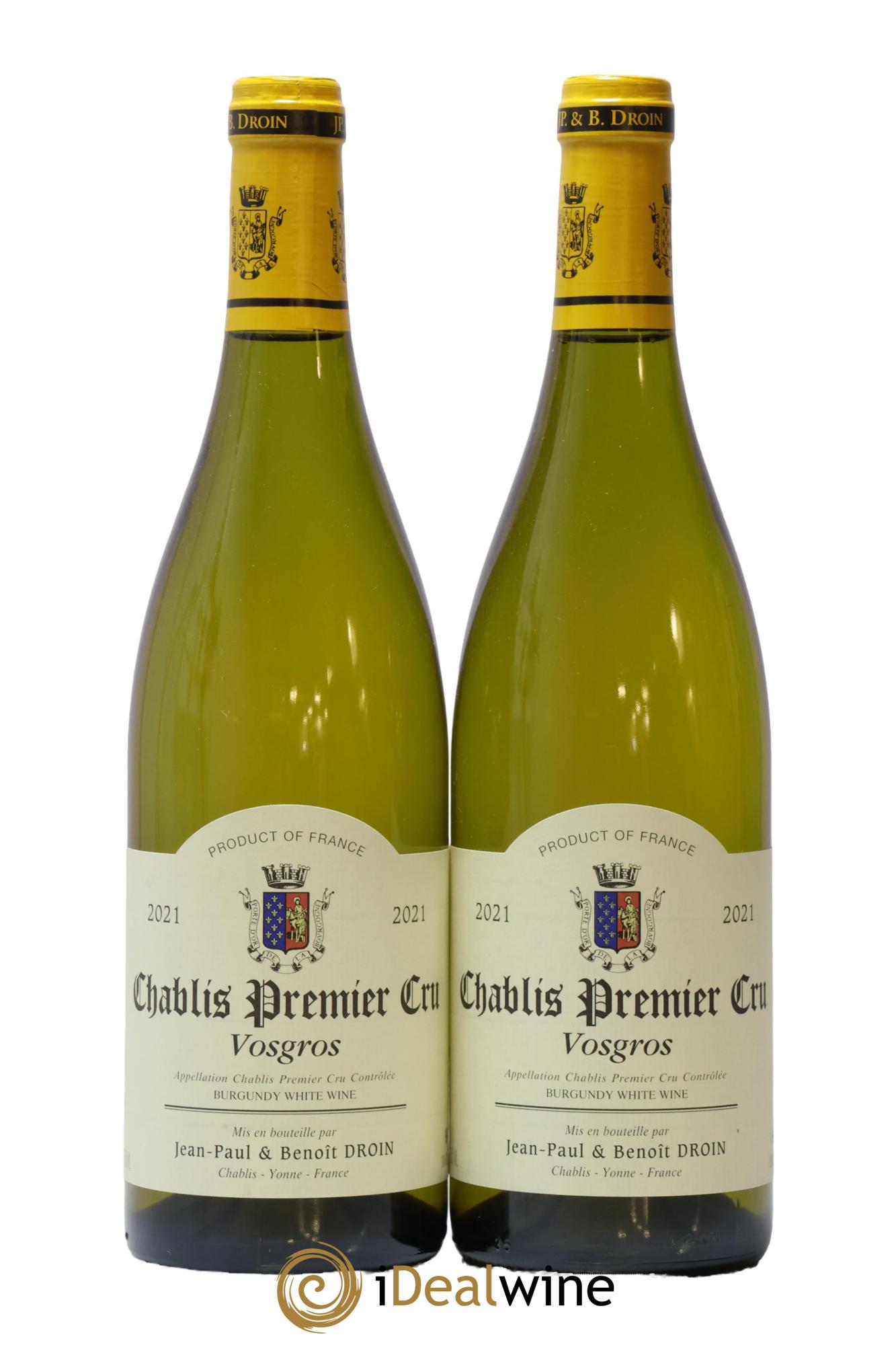 Chablis 1er Cru Vosgros Jean-Paul & Benoît Droin (Domaine) 2021 - Lotto di 2 bottiglie - 0