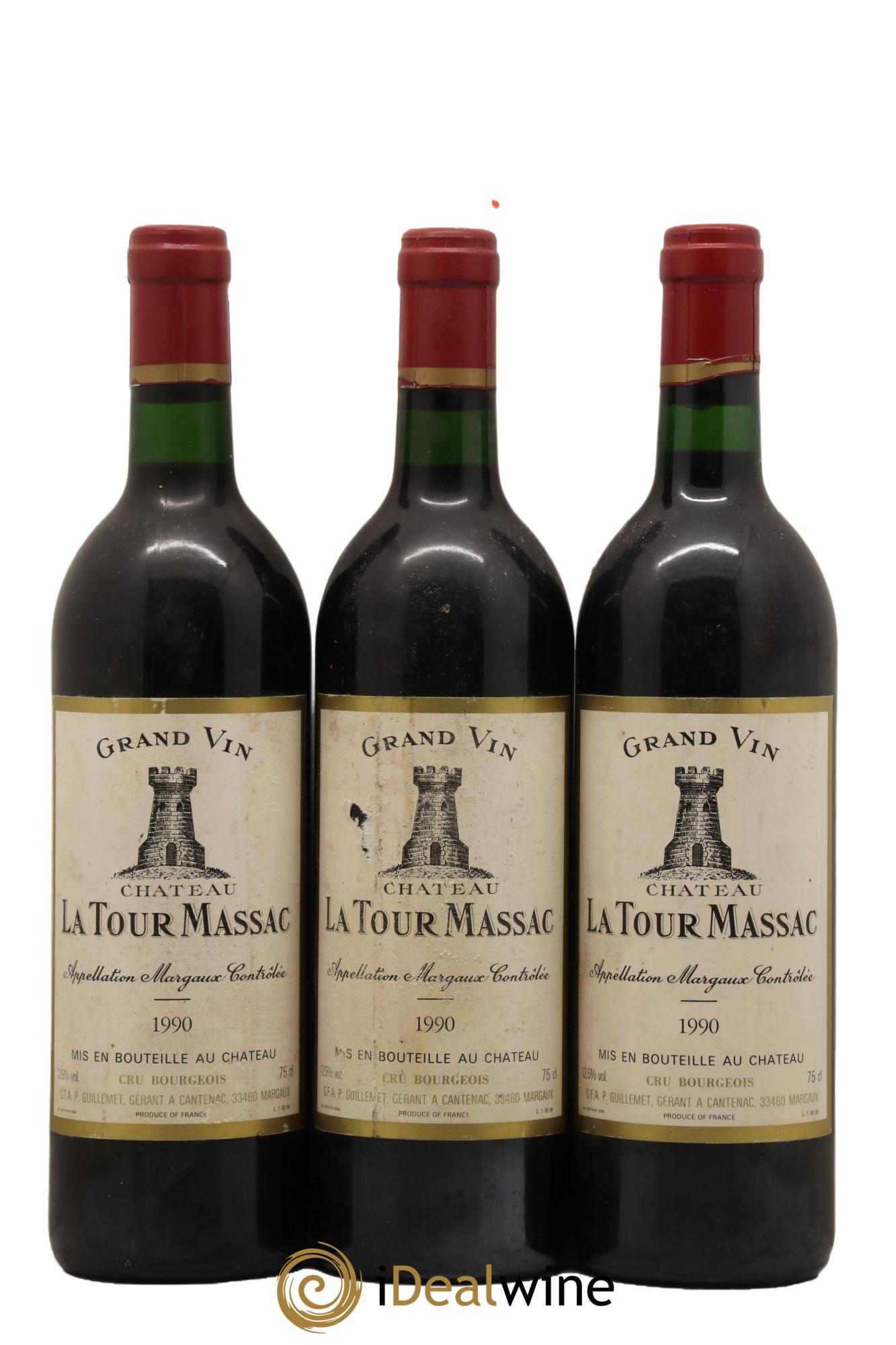 Bordeaux Margaux Chateau Tour Massac 1990 - Lot de 3 bouteilles - 0