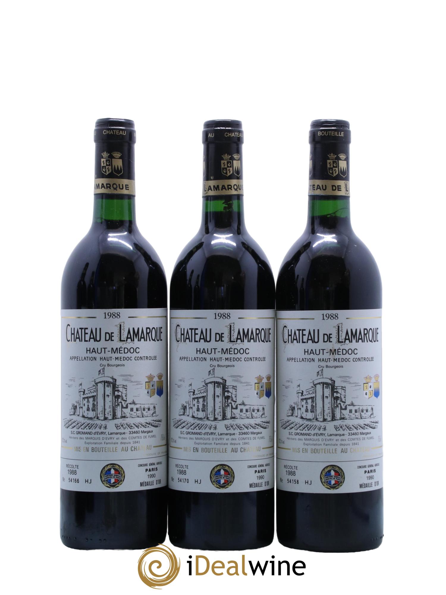 Château de Lamarque Cru Bourgeois 1988 - Lot de 3 bouteilles - 0