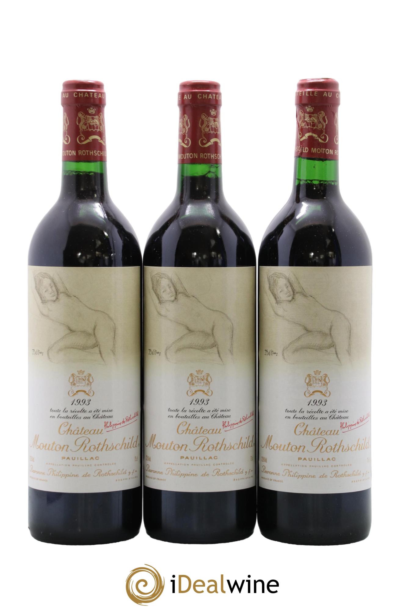 Château Mouton Rothschild 1er Grand Cru Classé 1993 - Lot de 3 bouteilles - 0