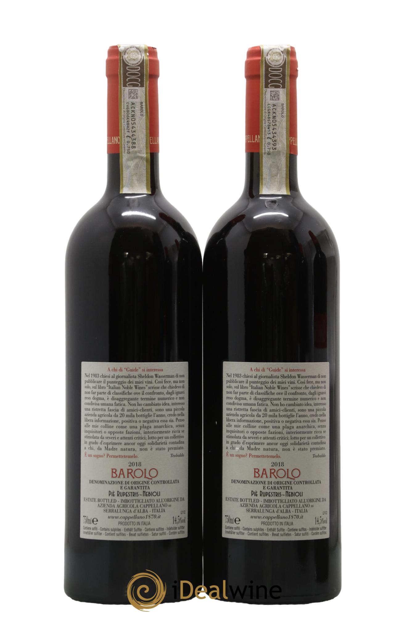 Barolo DOCG Pie Rupestris Cappellano 2018 - Lotto di 2 bottiglie - 1