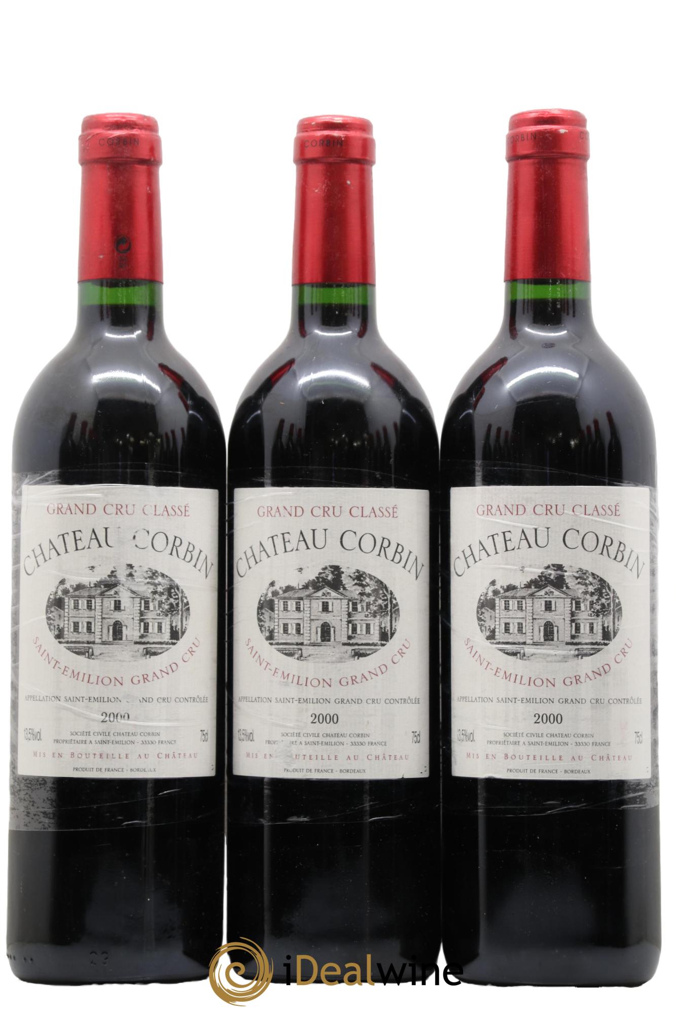 Château Corbin Grand Cru Classé 2000 - Lot de 3 bouteilles - 0
