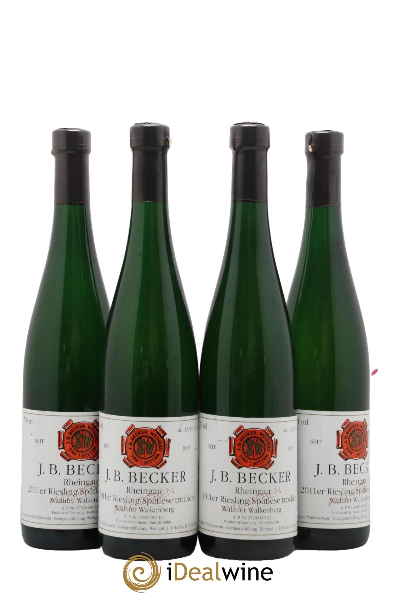 Allemagne Rheingau Wallufer Walkenberg Riesling Spätlese Trocken J. B. Becker 2011 - Lot de 4 bouteilles - 0