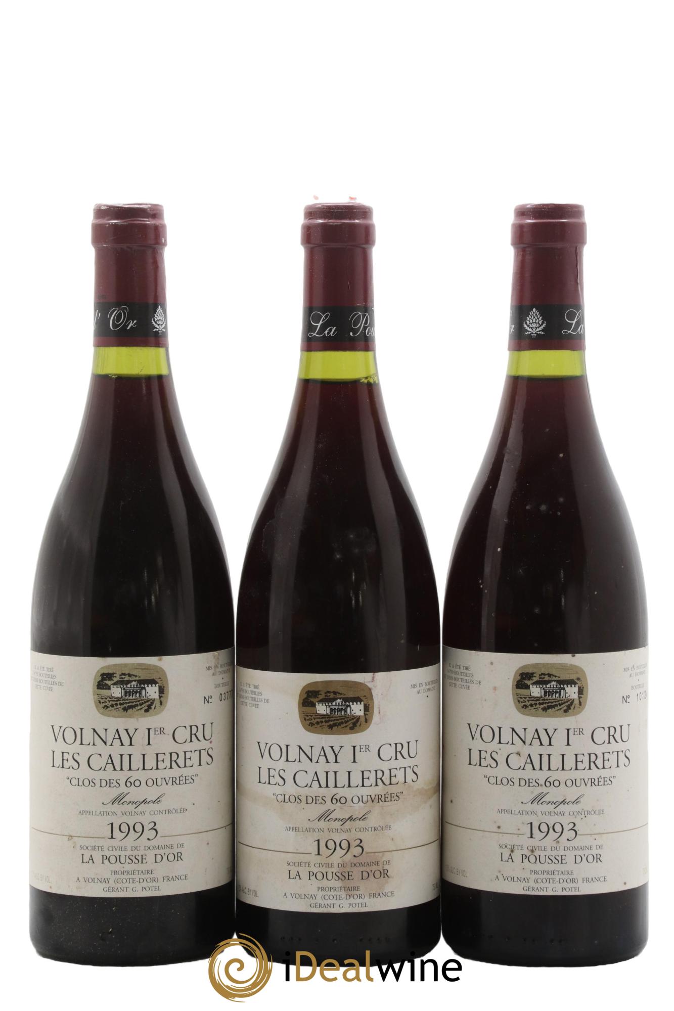 Volnay 1er Cru Clos des 60 ouvrées La Pousse d'Or (Domaine de) 1993 - Lot of 3 bottles - 0
