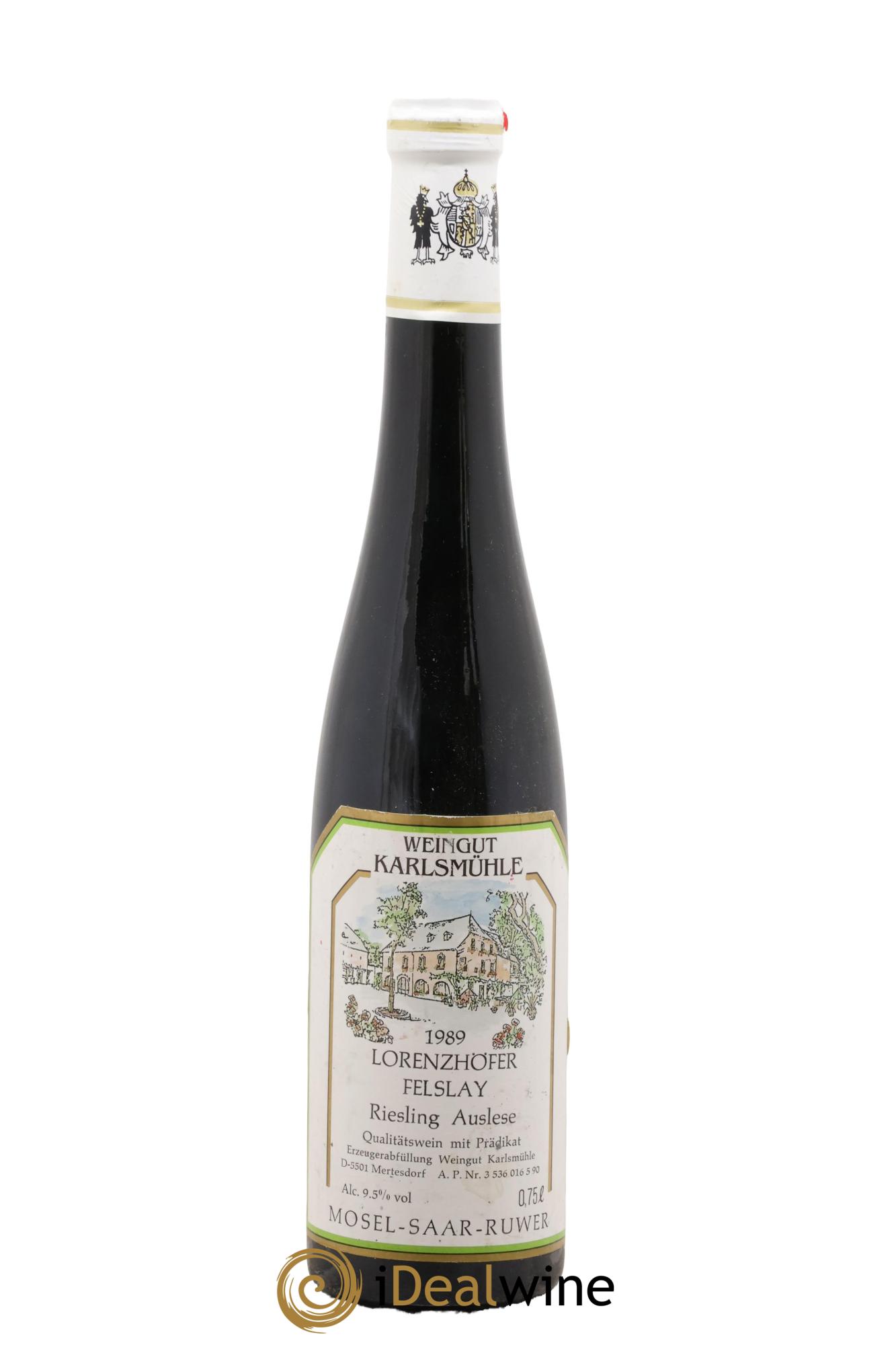 Allemagne Mosel-Saar Lorenzhofer Felslay Riesling Auslese Weingut Karlsmühle 1989 - Lot de 1 format 50cl - 0